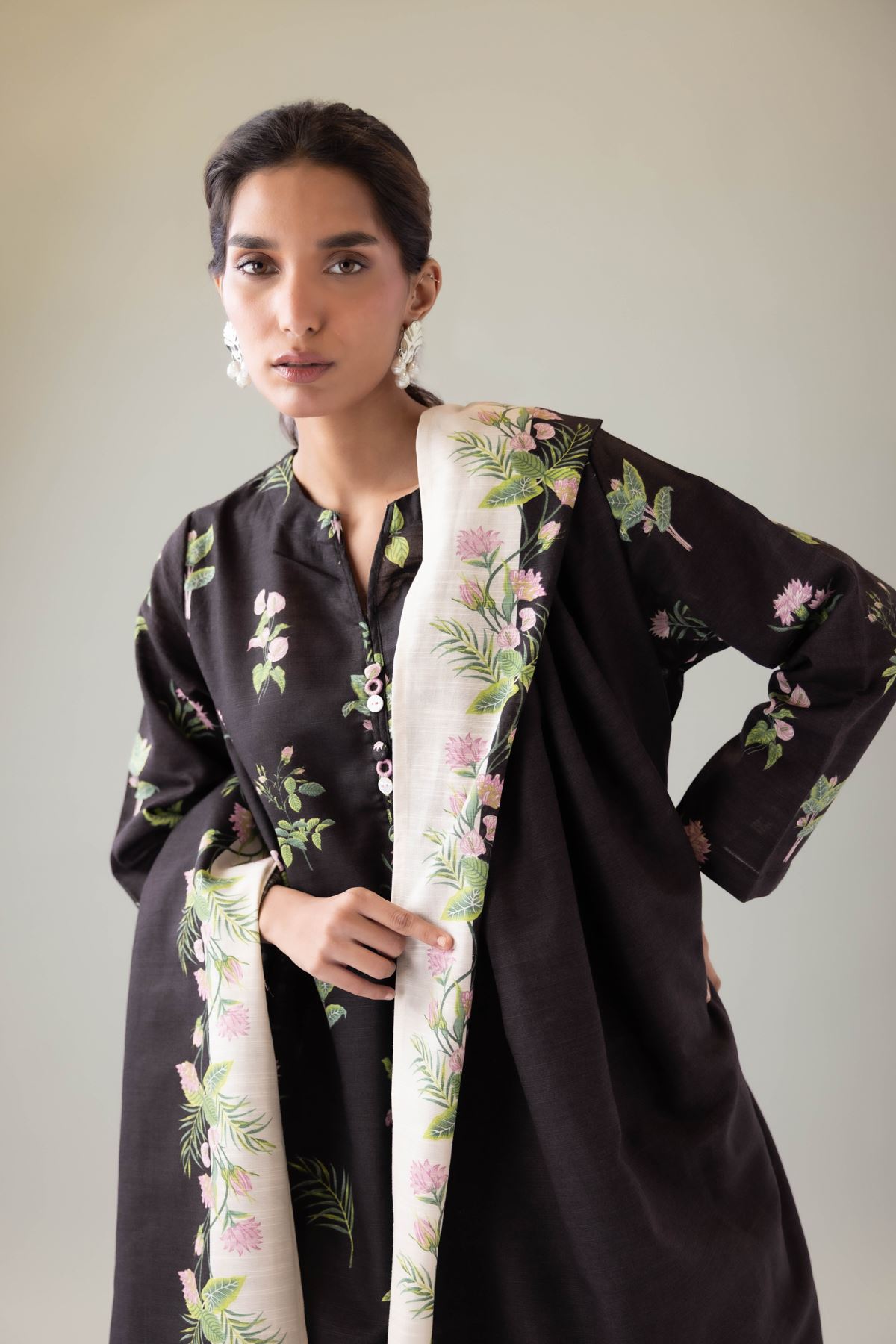 Printed Textured Cotton Dupatta - EST23265TB-VG