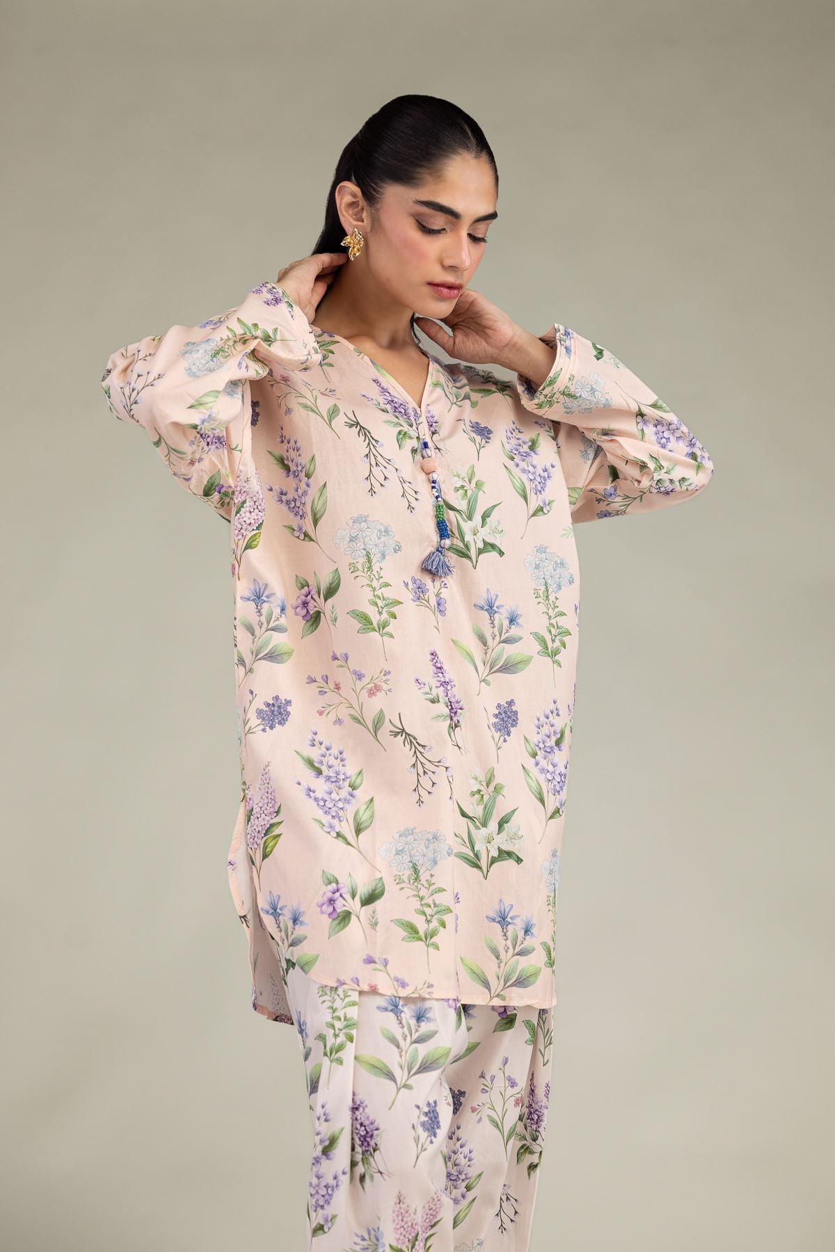 Printed Cotton Viscose Short Floral Kurta - 8-26-303-A-C1-VG