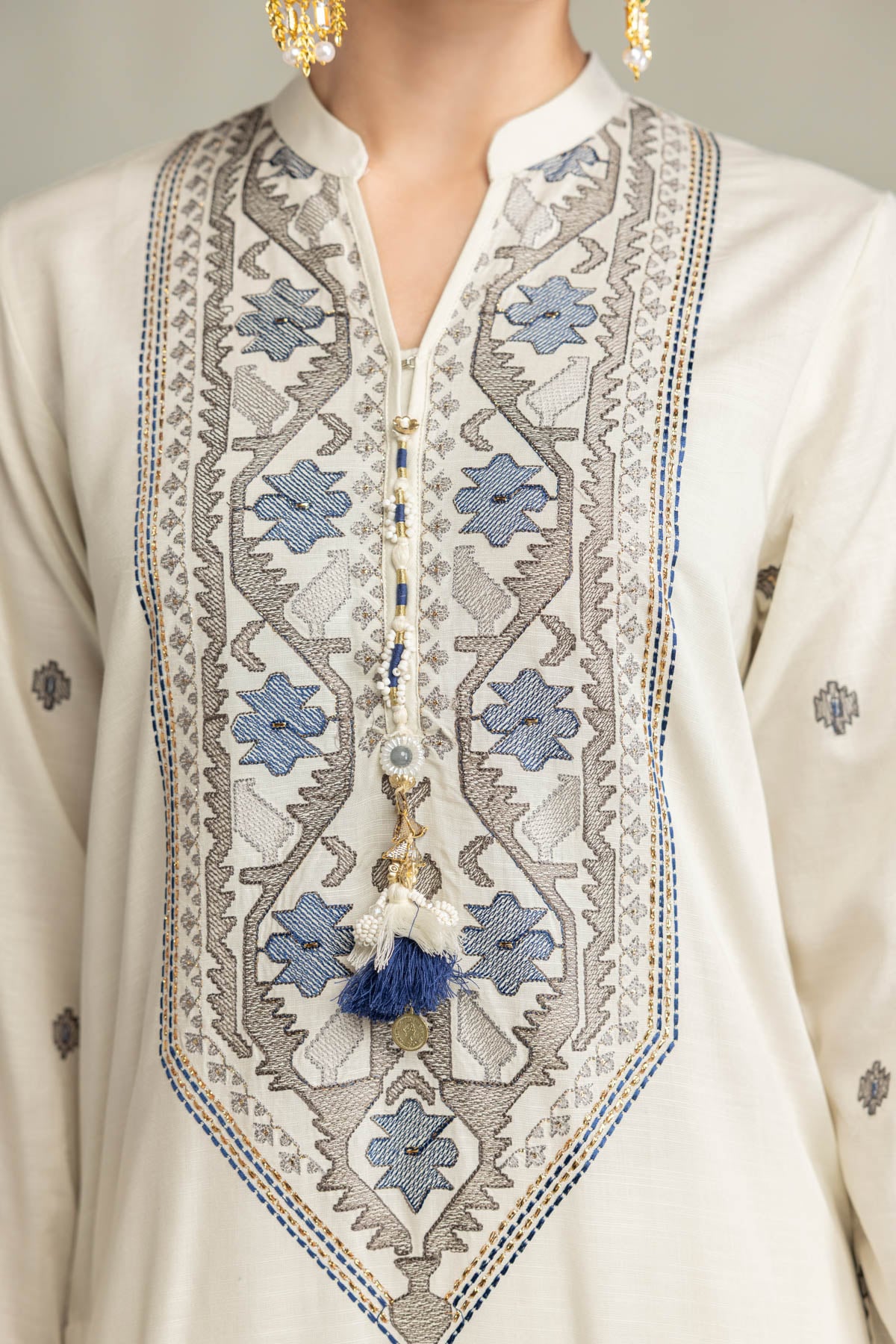 Embroidered Raw Silk Off-White Silk Kurta - 2-26-415-A-H1-VG