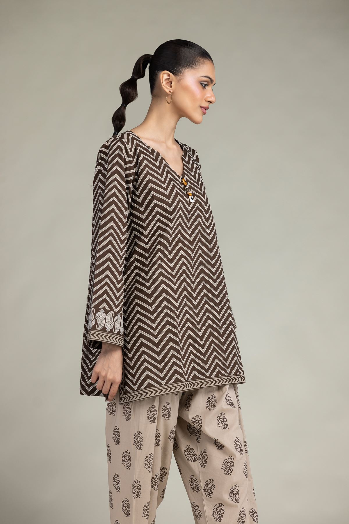 Printed Cambric Brown Short Kurta - 1-26-301-B-I1-VG