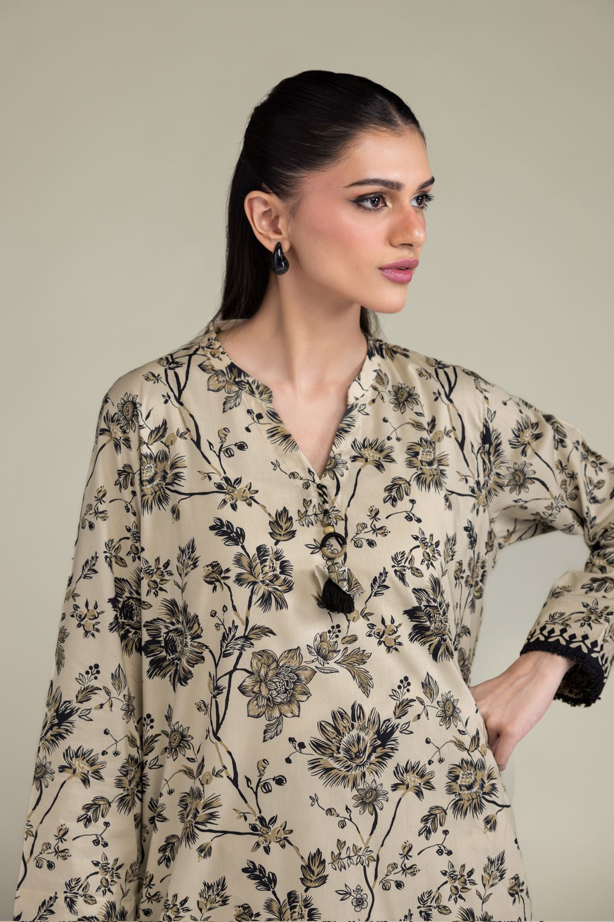 Printed Cotton Viscose Beige Floral Kurta - 1-26-213-A-B1-VG