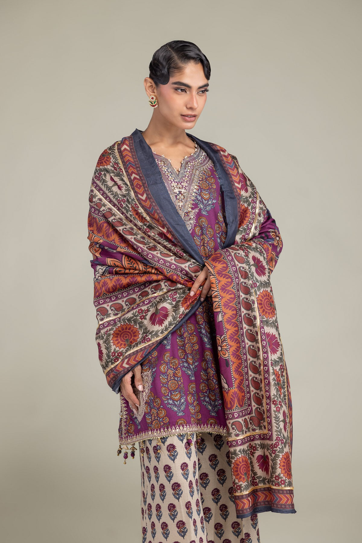 Embroidered Polyester Silk Silk Paisley Dupatta - 1-26-102-A-F-VG
