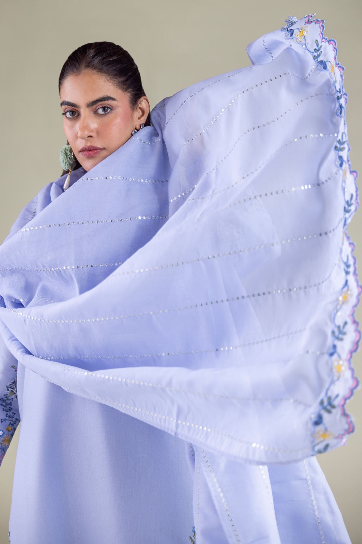 Embroidered Mesuri Floral Summer Dupatta - 2-26-104-A-E-VG