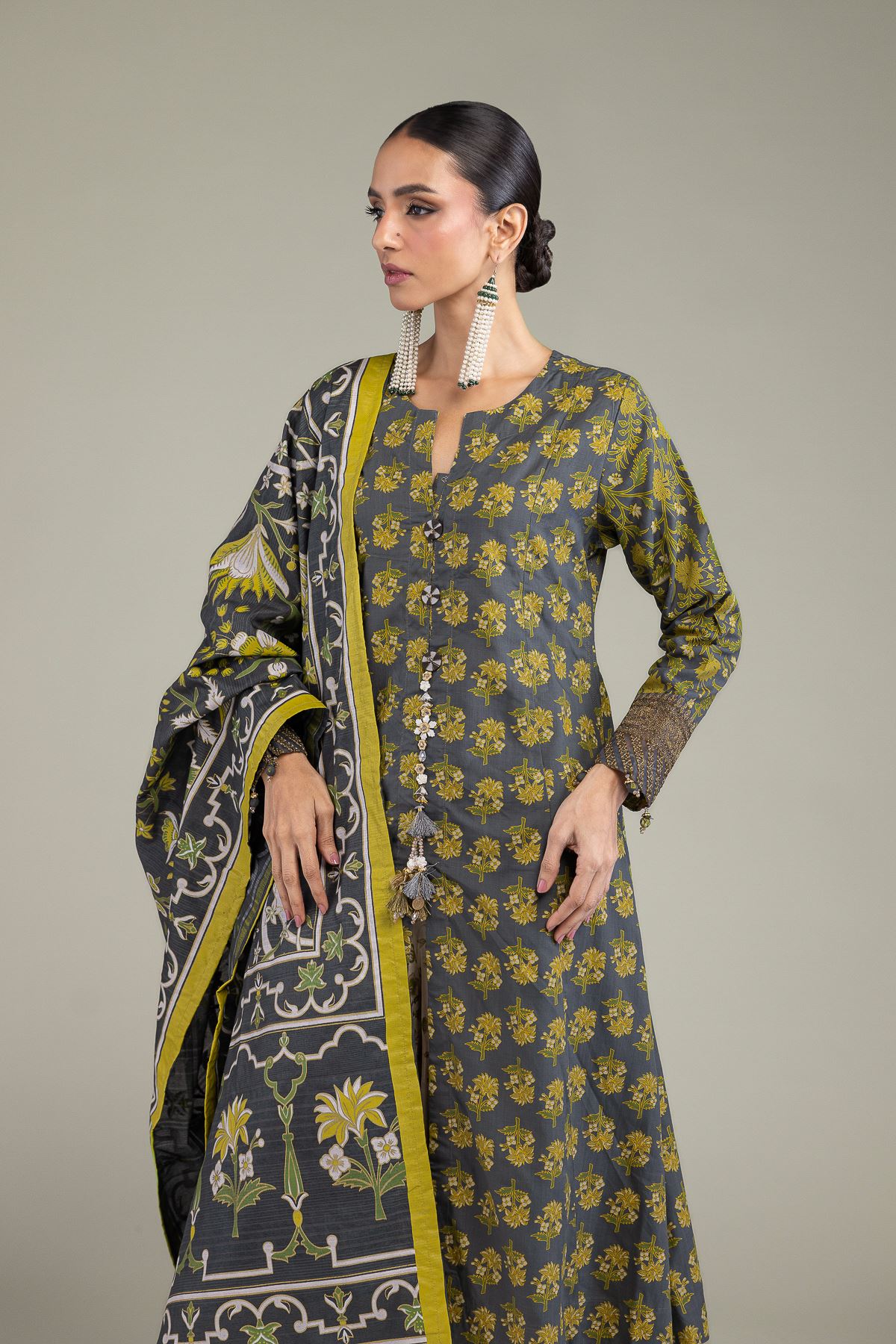 Embroidered Raw Silk 3-Piece Silk Set - 1-26-206-A-D1-VG