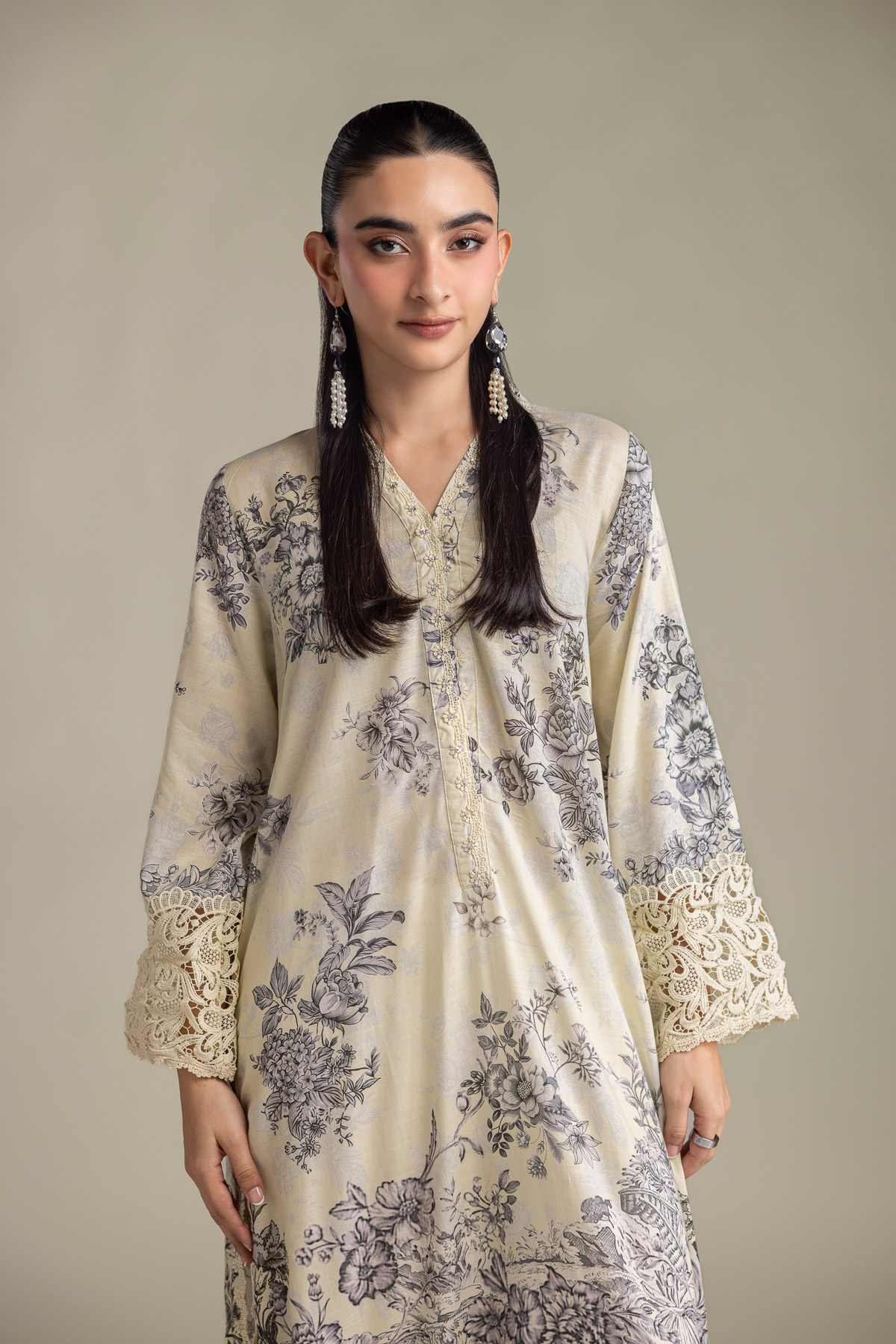 Printed Raw Silk Floral Silk Kurta - 1-26-415-A-A1-VG