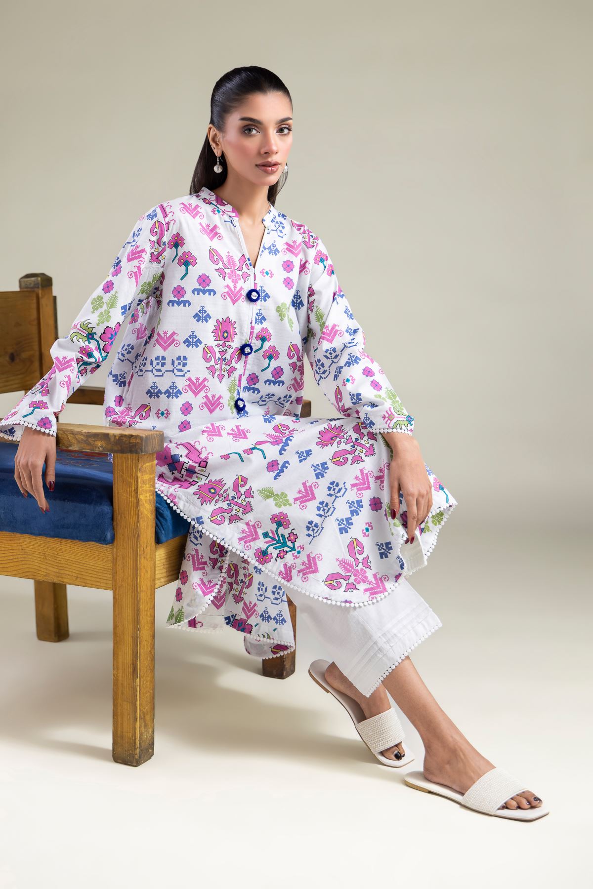Printed Cotton Dobby Kurta - 25-07-7E4-08TB-VG