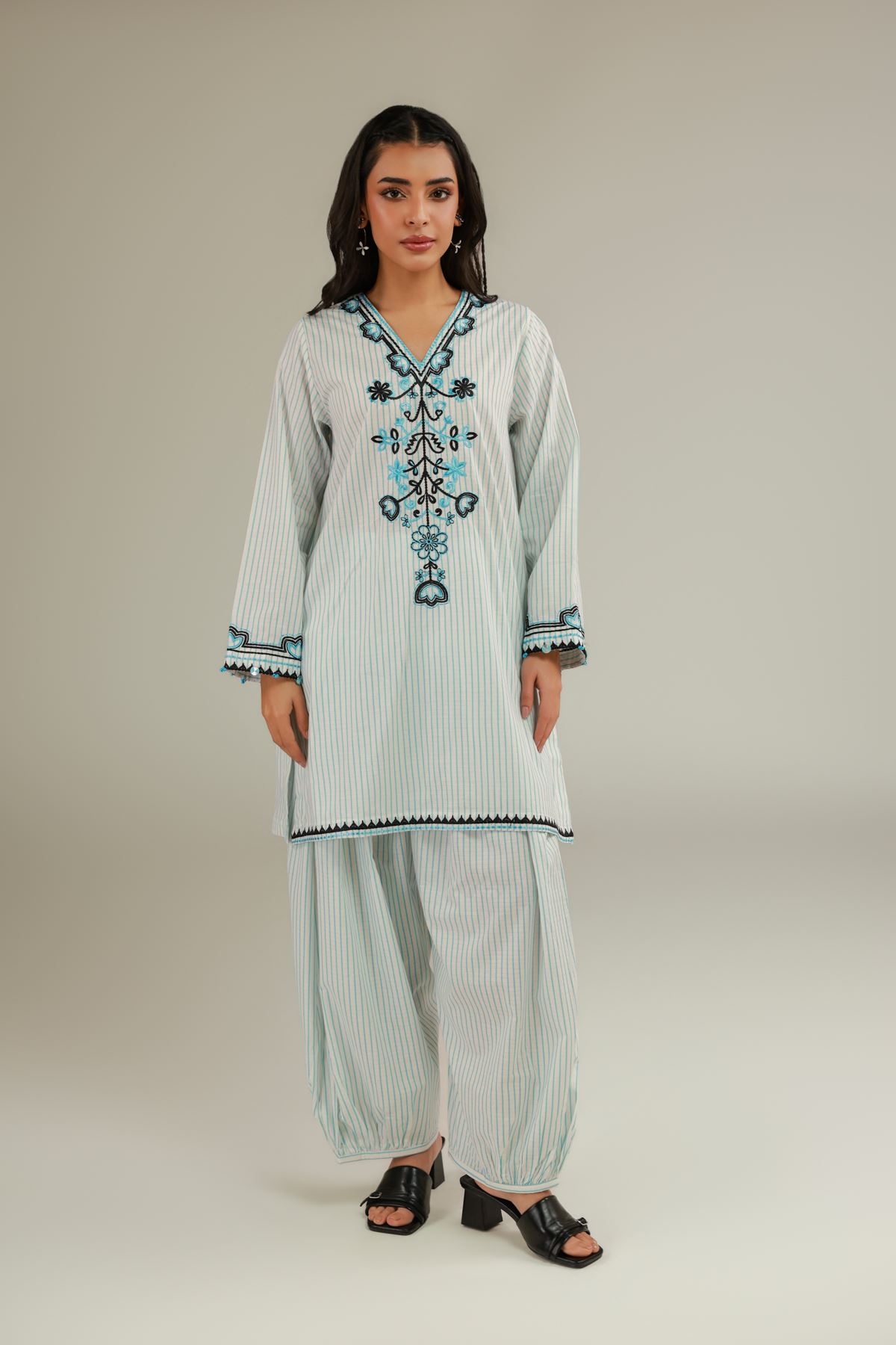 Embroidered Cotton Dobby Embroidered Shalwar - 1-26-124-B-G-VG