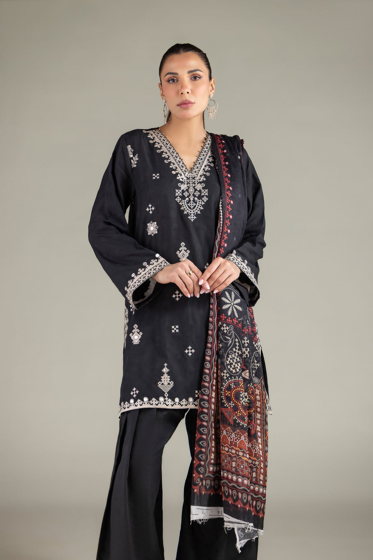 Embroidered Broshia Fabrics 3 Piece - T-A33-26-207FD1-VG