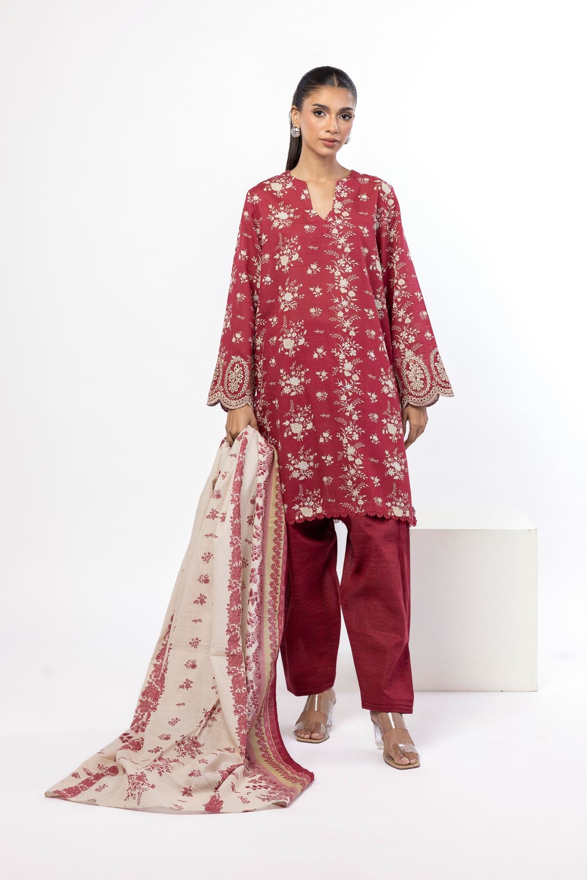 Embroidered Khaddar Tailored 3 Piece - KN23AST-VG