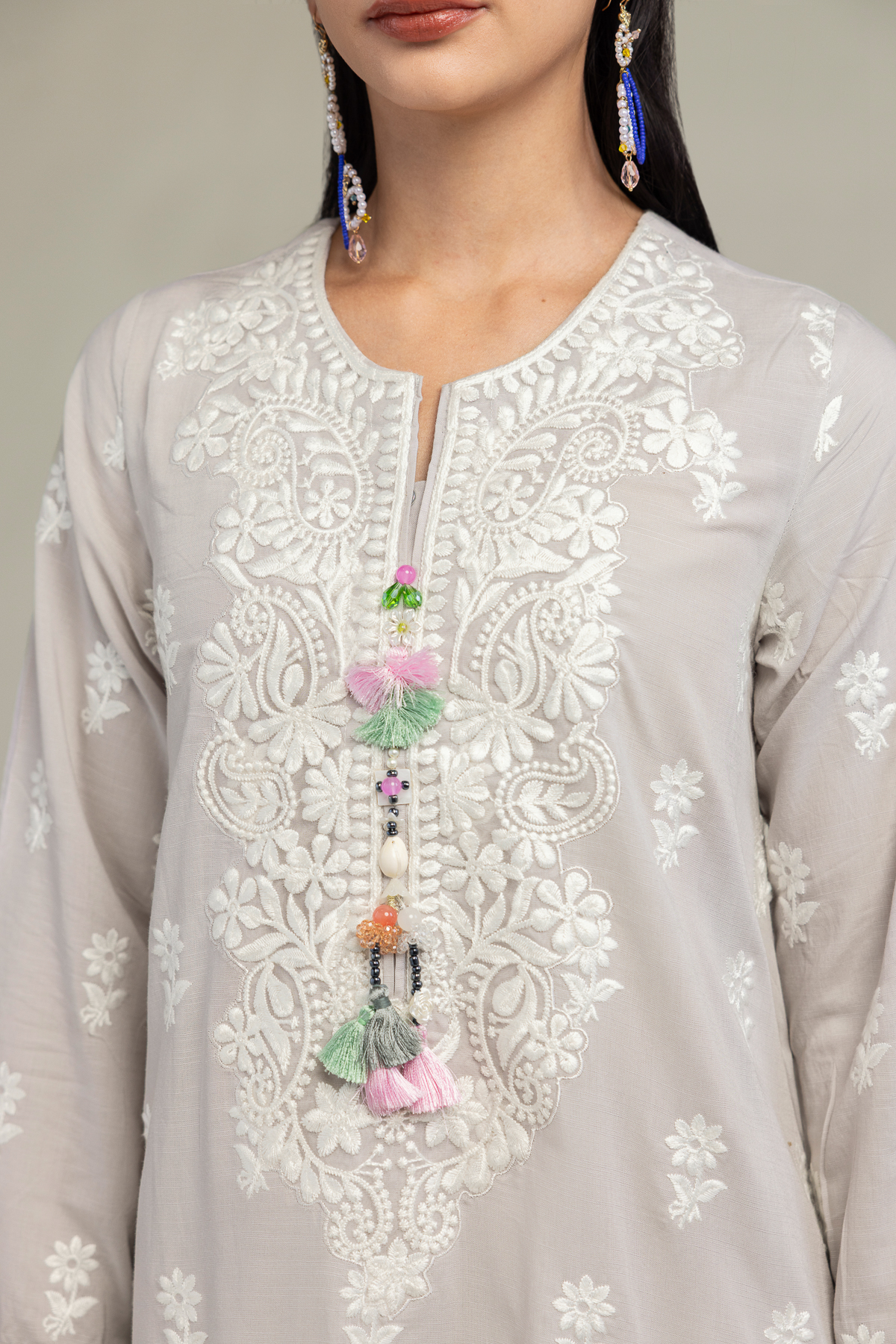 Embroidered Raw Silk Floral Longline Kurta - 1-26-102-A-F-VG