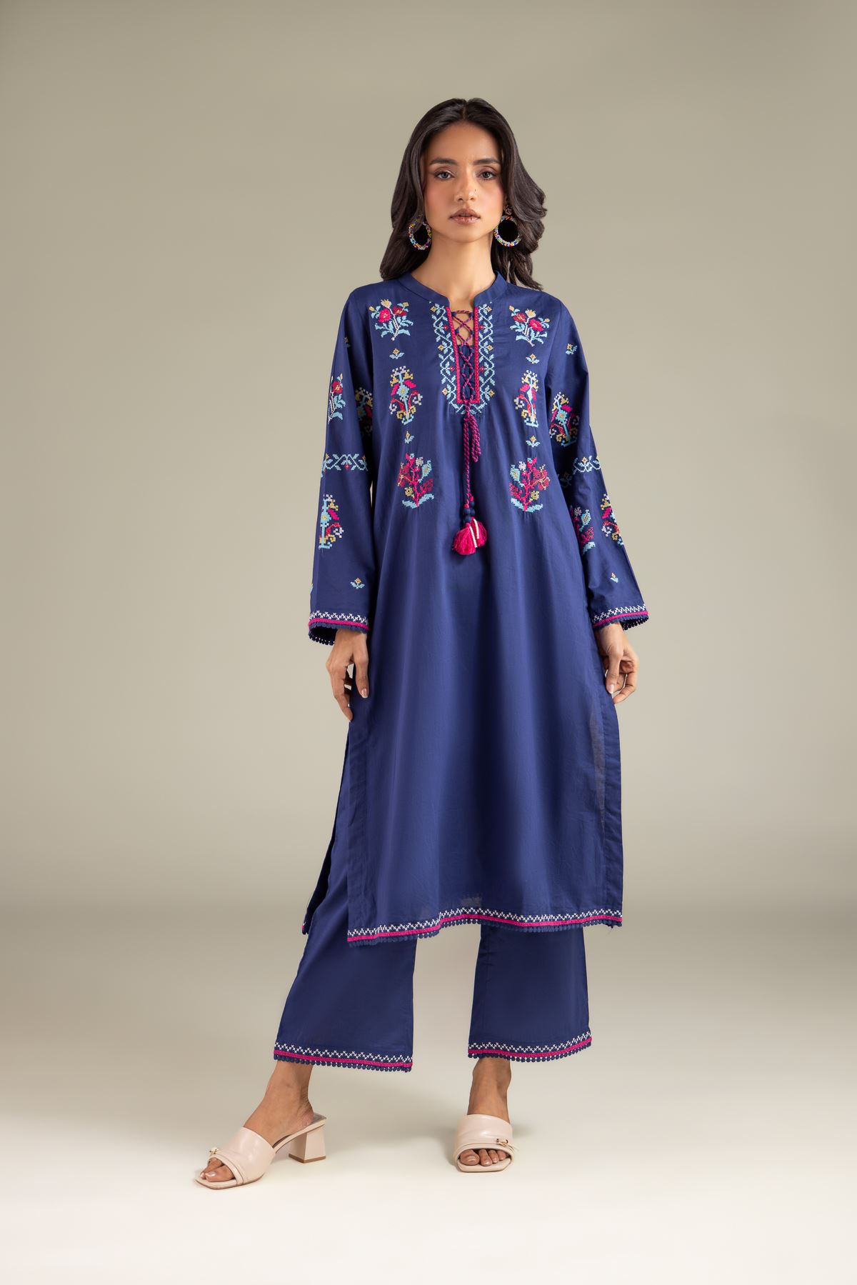 Embroidered Cambric Geometric Lace Kurta - 1-26-108-A-F-VG