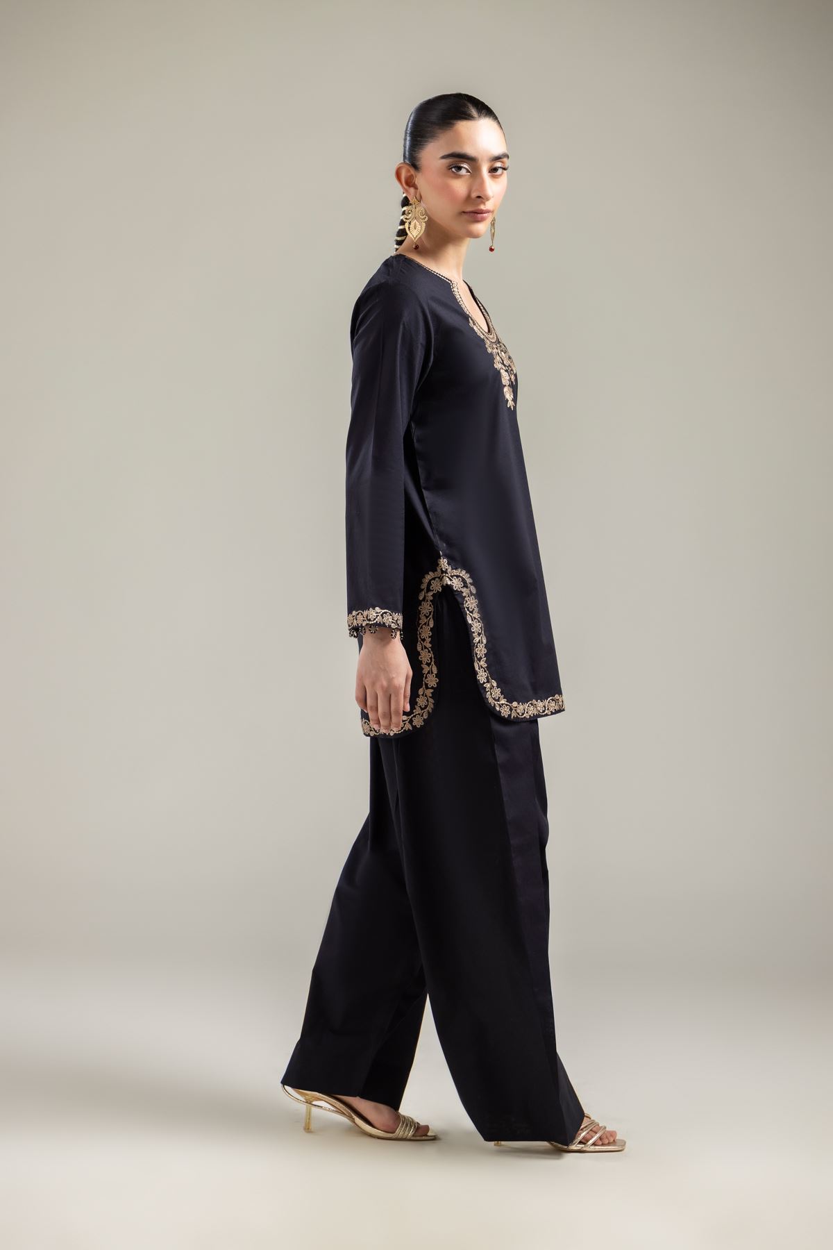 Embroidered Cotton Dobby Solid Black Shalwar - 1-26-118-A-F-VG