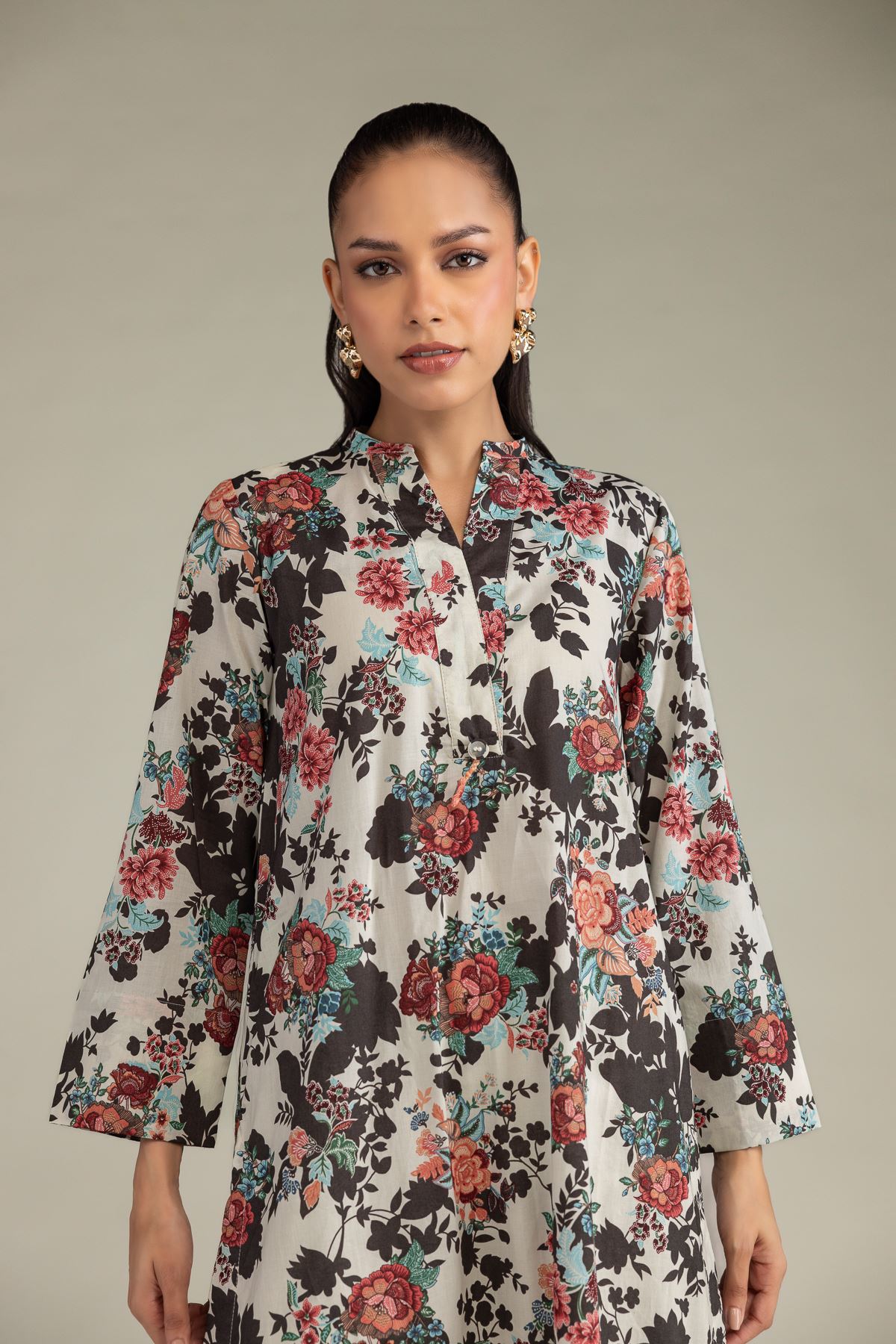 Printed Cambric Floral Cambric Kurta - 1-26-224-B-E2-VG
