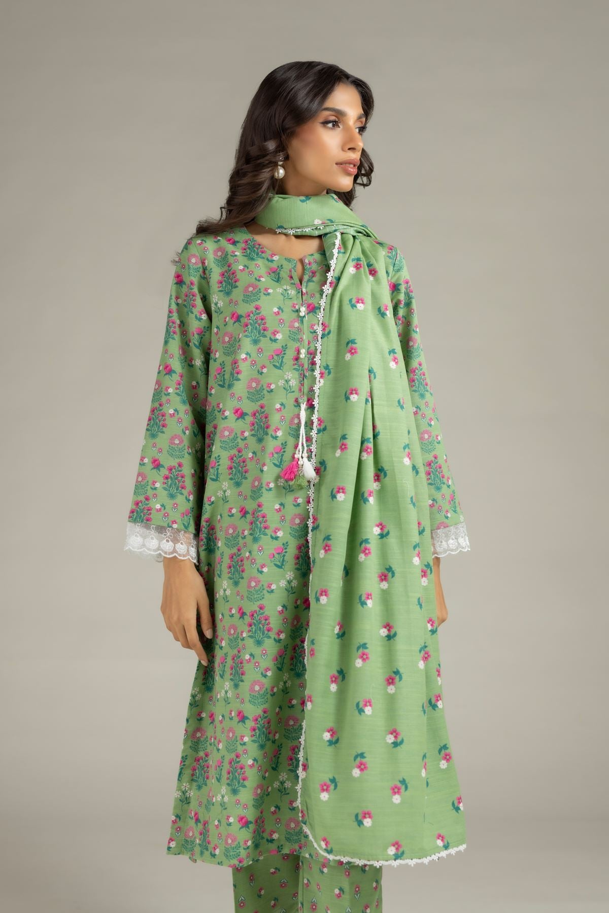 Printed Textured Cotton Dupatta - 25-10-12E1-04TA-VG