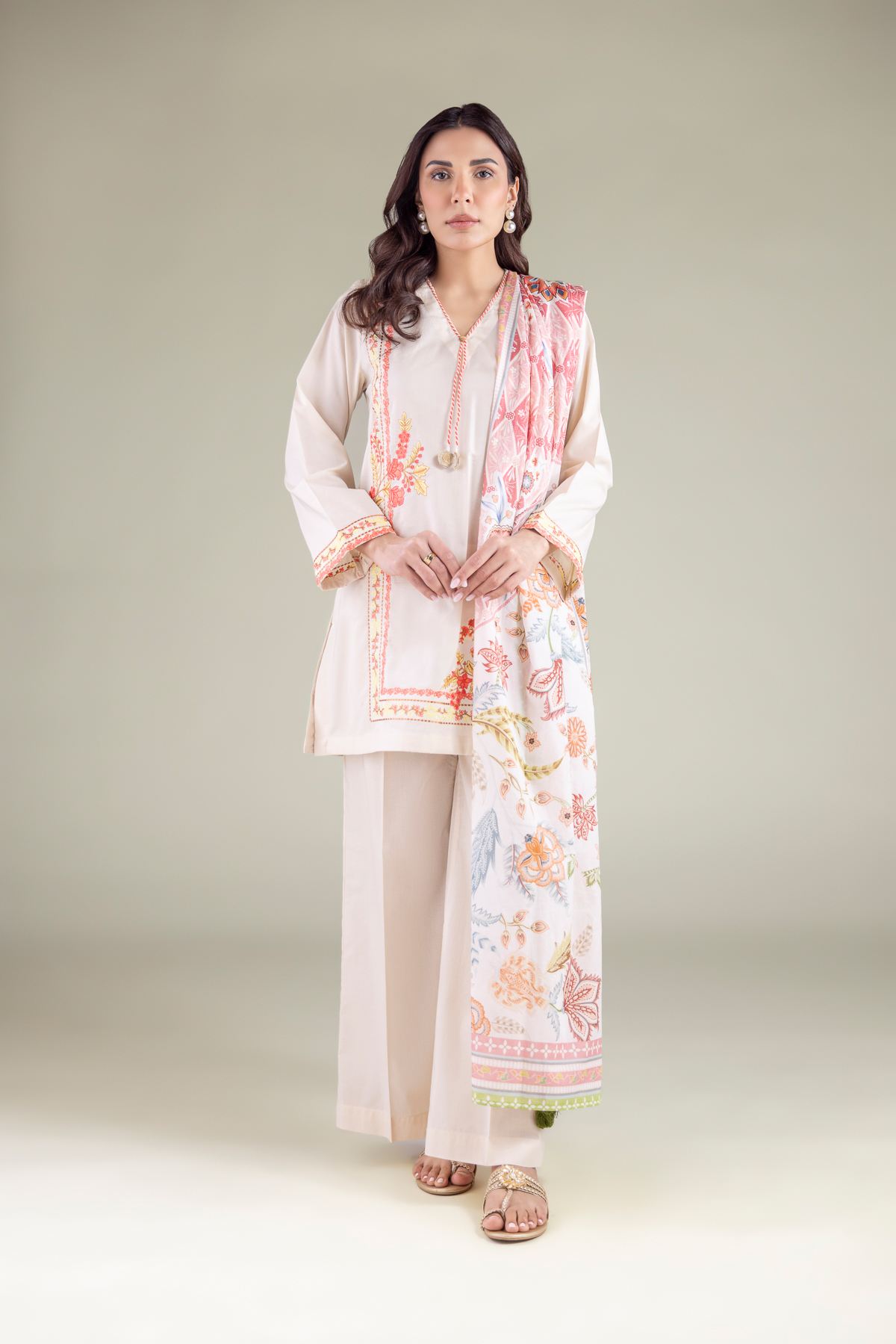 Embroidered Lawn Floral Lawn Dupatta - 26-01-3E7-04SA-VG
