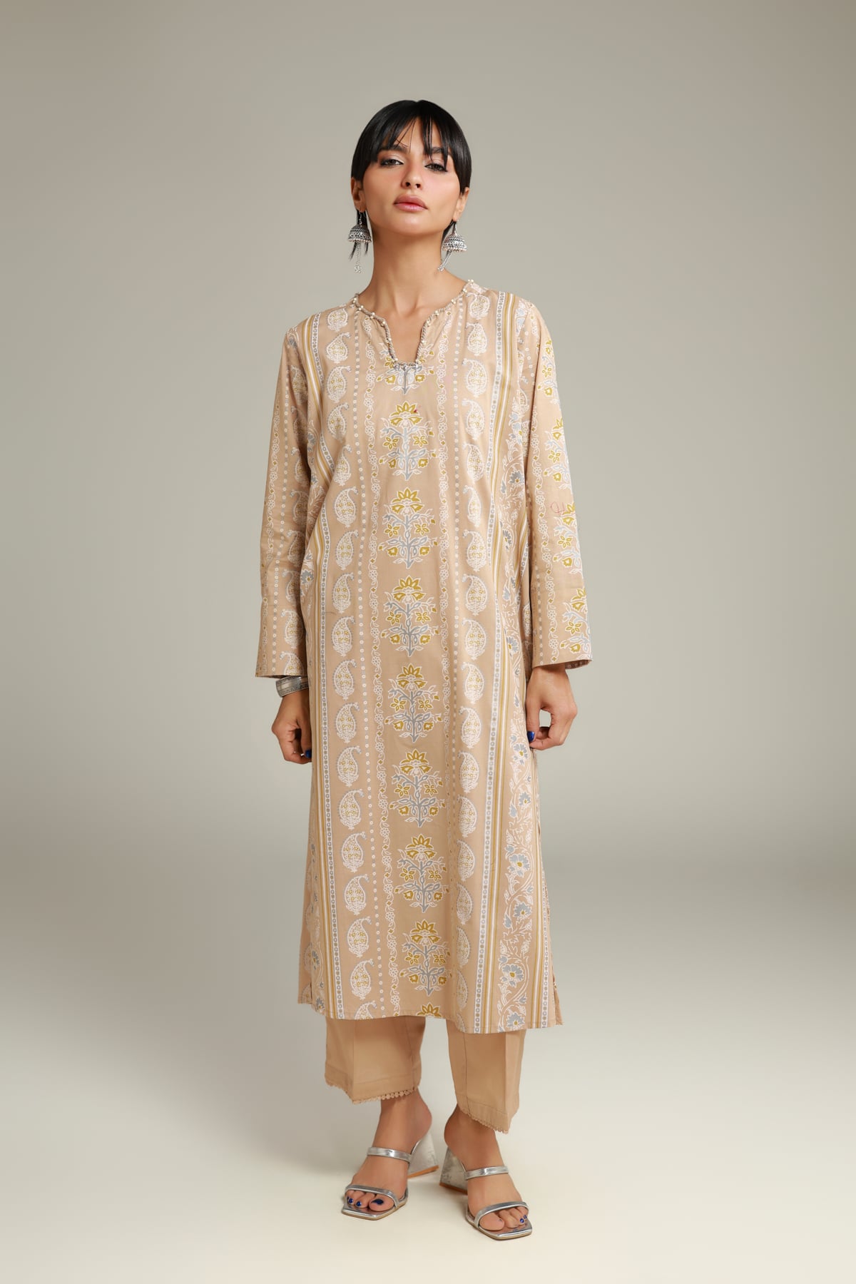 Printed Cambric Floral Longline Kurta - 1-26-228-A-J2-VG