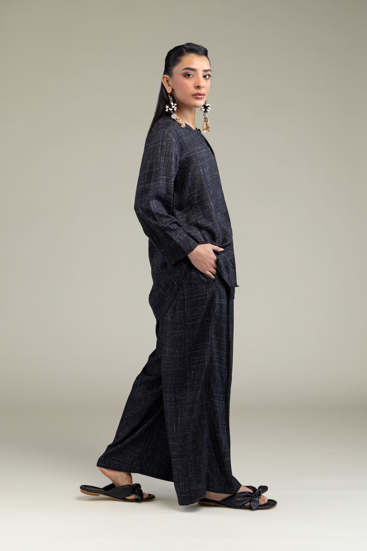 Printed Viscose Crepe Black Viscose Trousers - 6-26-206-B-J2-VG