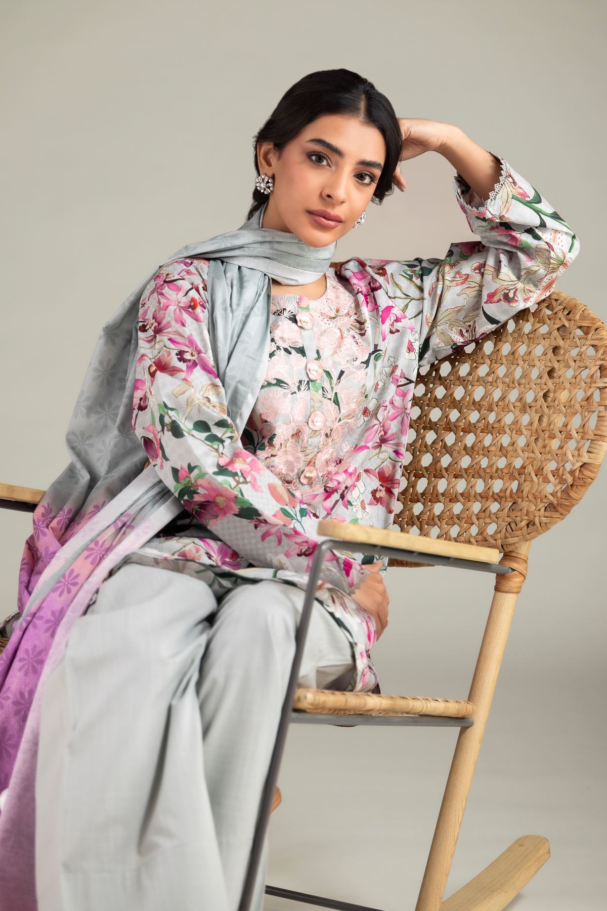 Printed Textured Lawn Dupatta - 1-26-130-A-C-VG