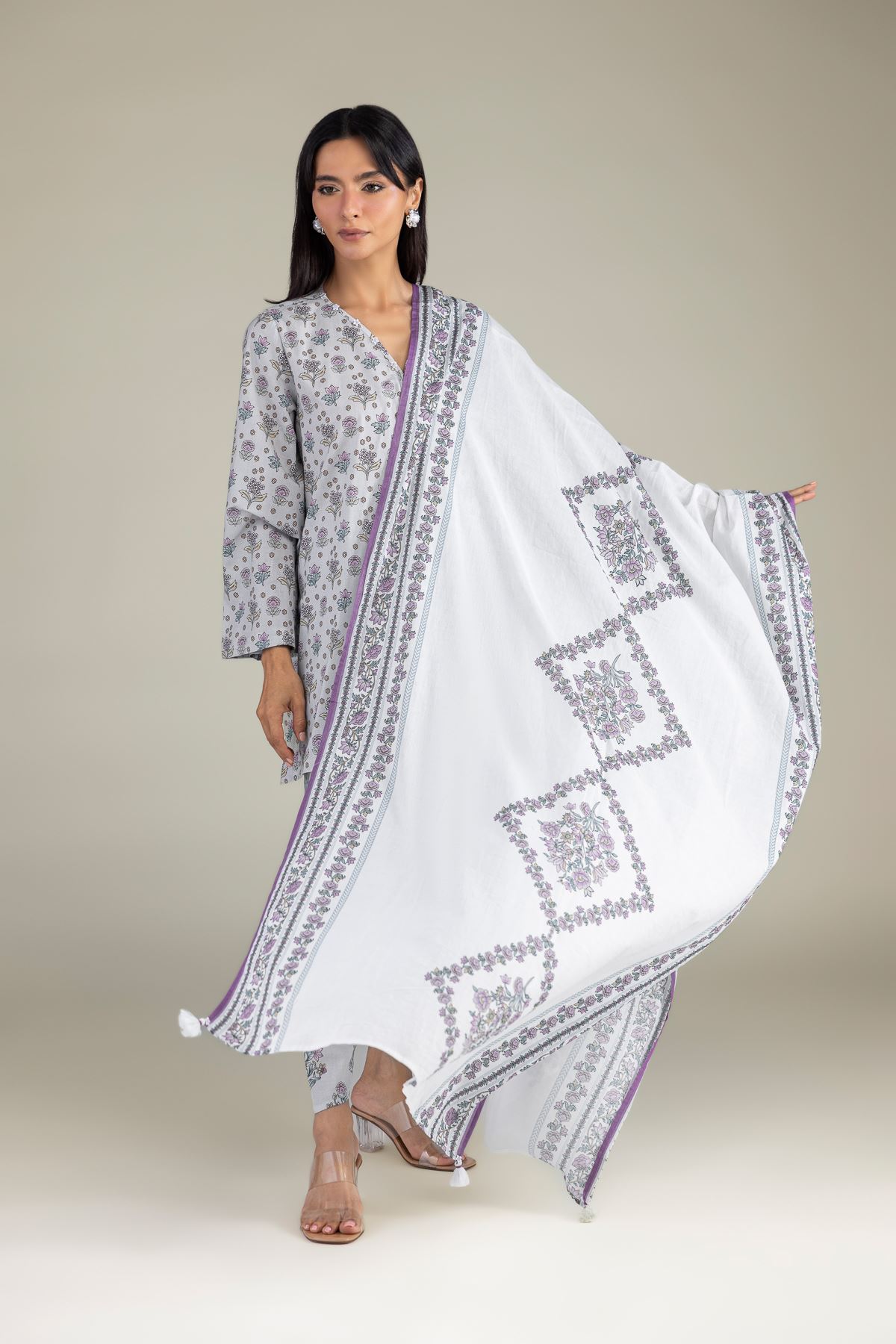 Printed Lawn Floral Lawn Dupatta - 2-26-308-A-G1-VG