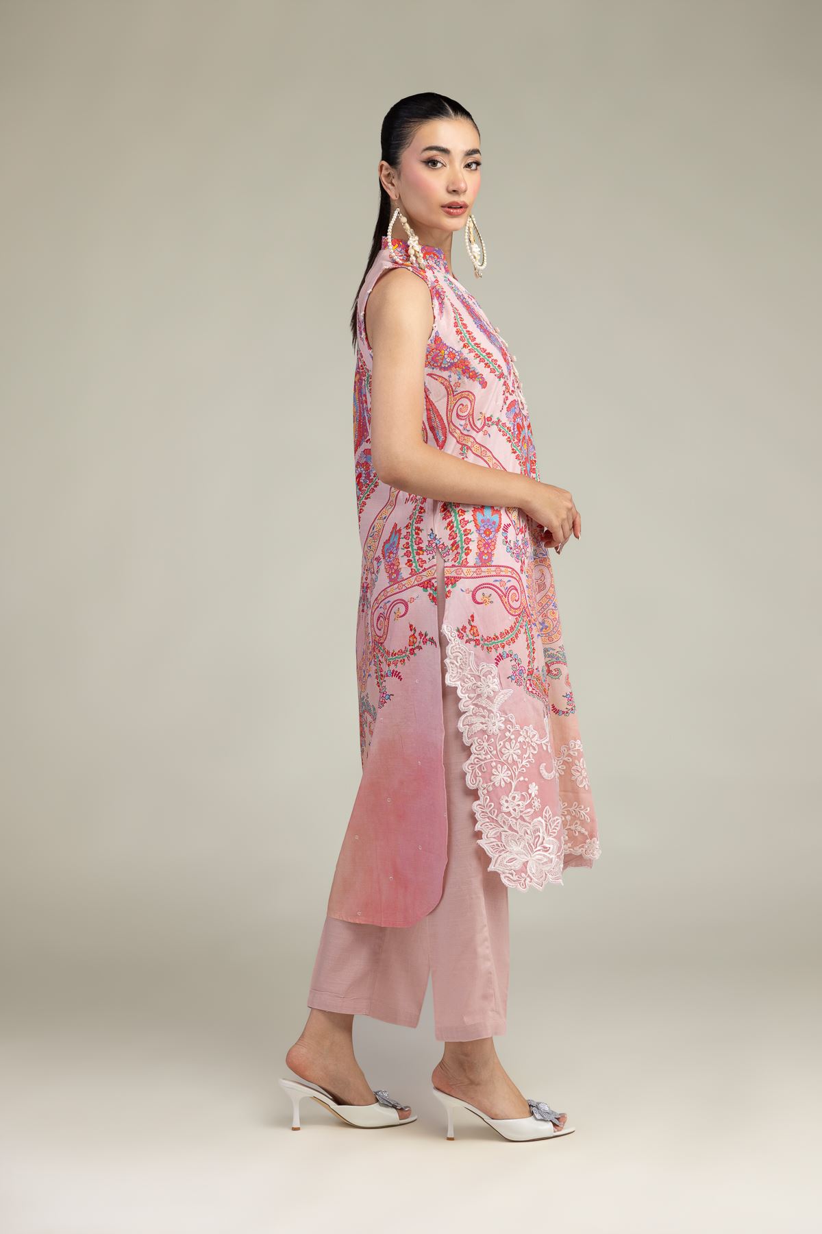 Embroidered Raw Silk Pink Silk Pants - 2-26-212-A-D1-VG