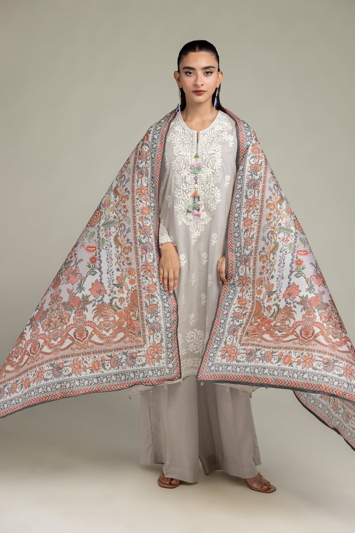 Embroidered Polyester Silk Floral Silk Dupatta - 2-26-302-C-F1-VG