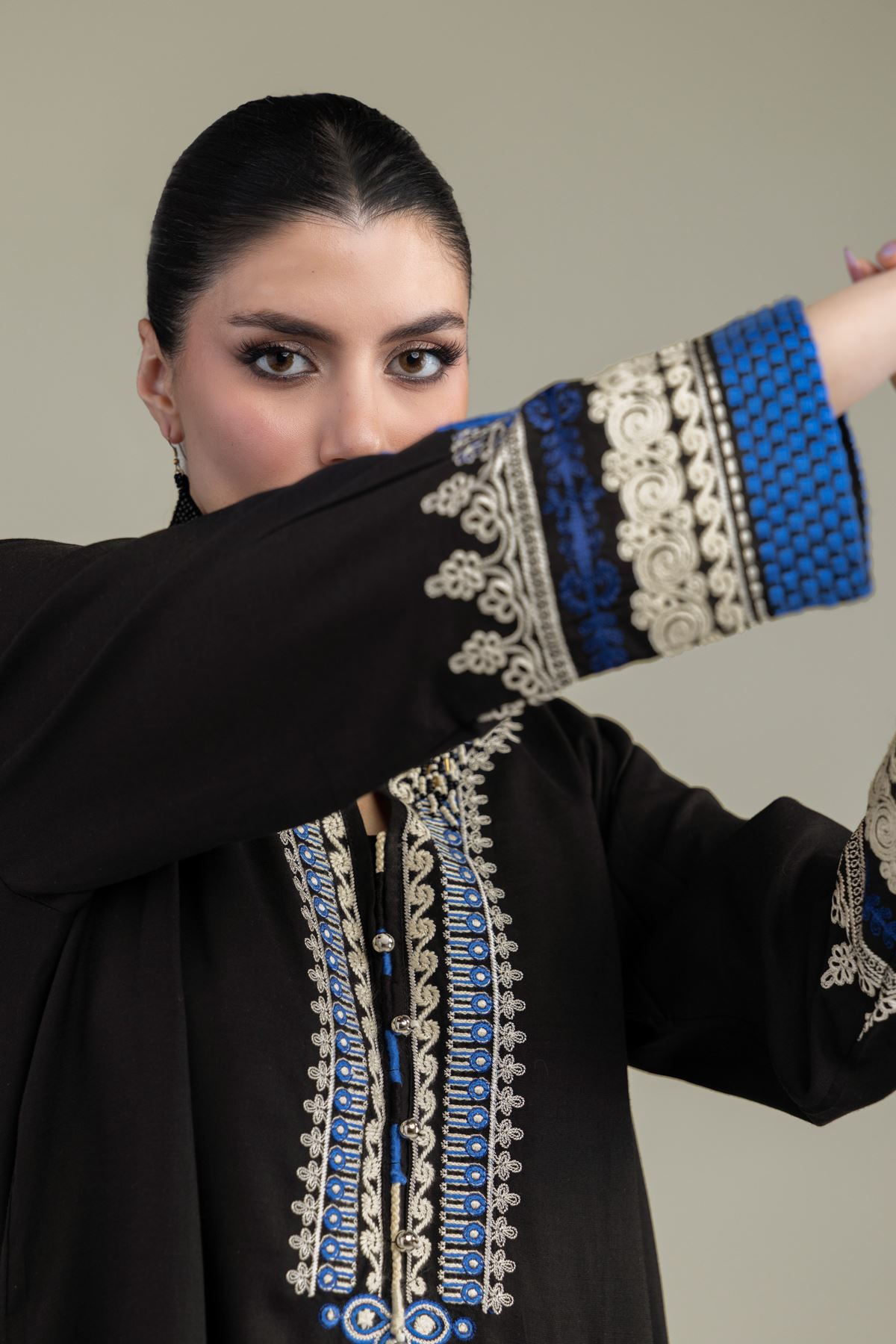 Embroidered Raw Silk Short Silk Kurta - T-A11-26-108FE2-VG