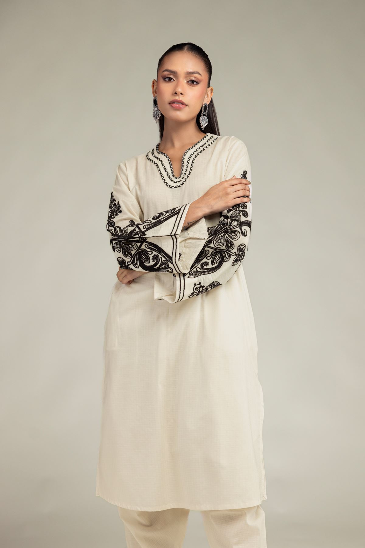 Embroidered Cotton Dobby Floral Cotton Kurta - 1-26-225-A-C1-VG
