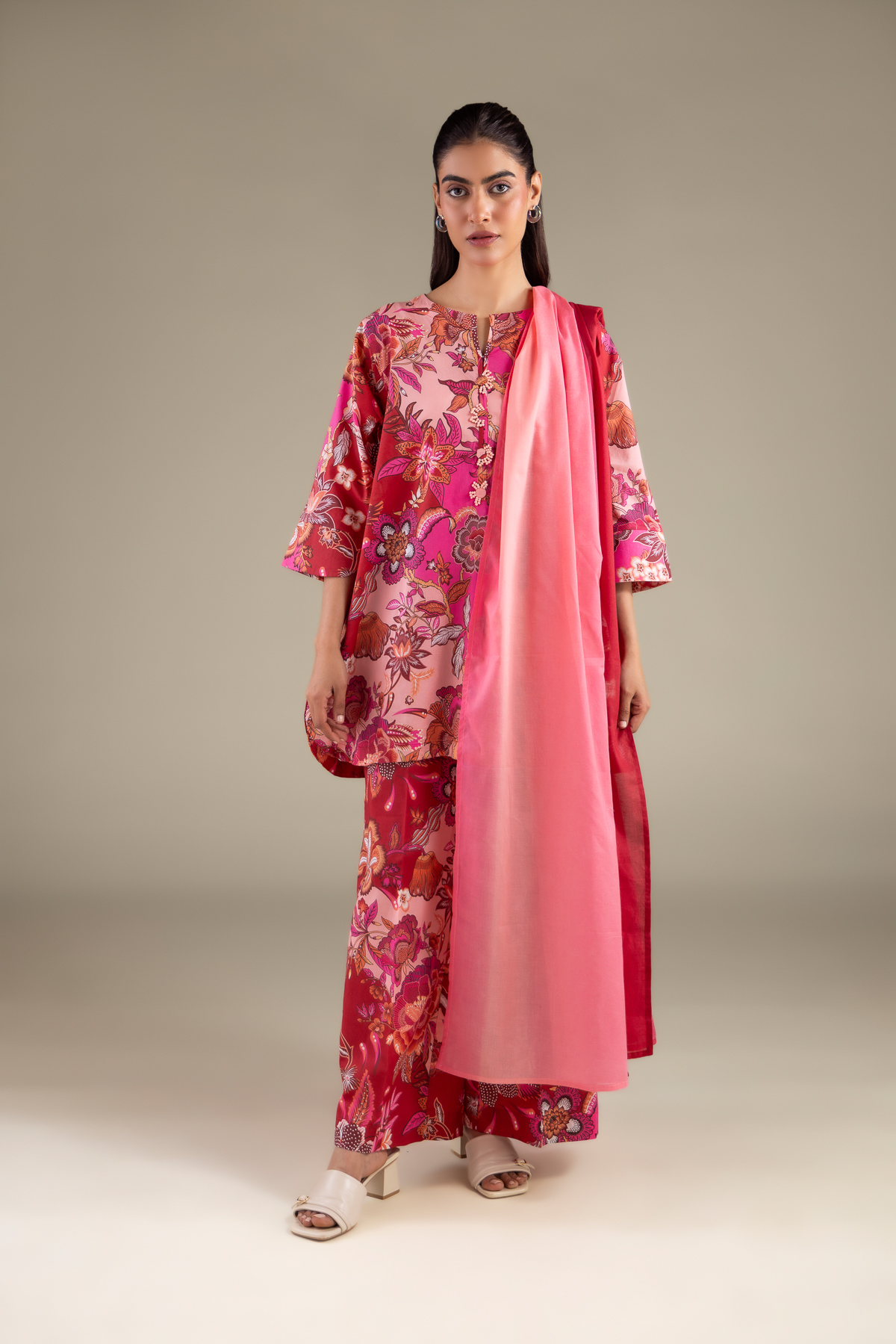 Printed Lawn Solid Draped Dupatta - 1-26-129-A-C-VG