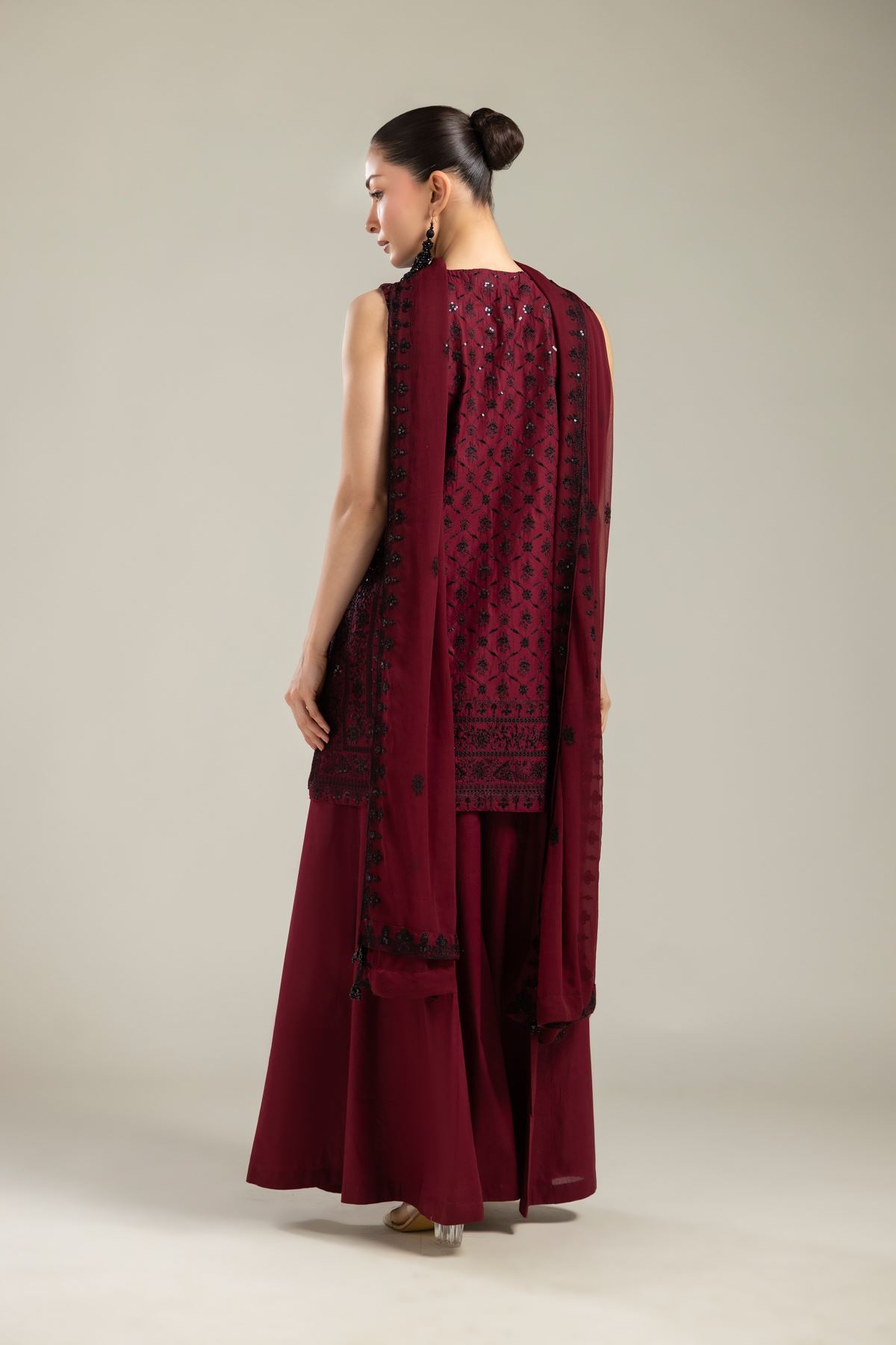 Embroidered Raw Silk 3 Piece Co-ord Set - T-A112-26-106EC1-VG