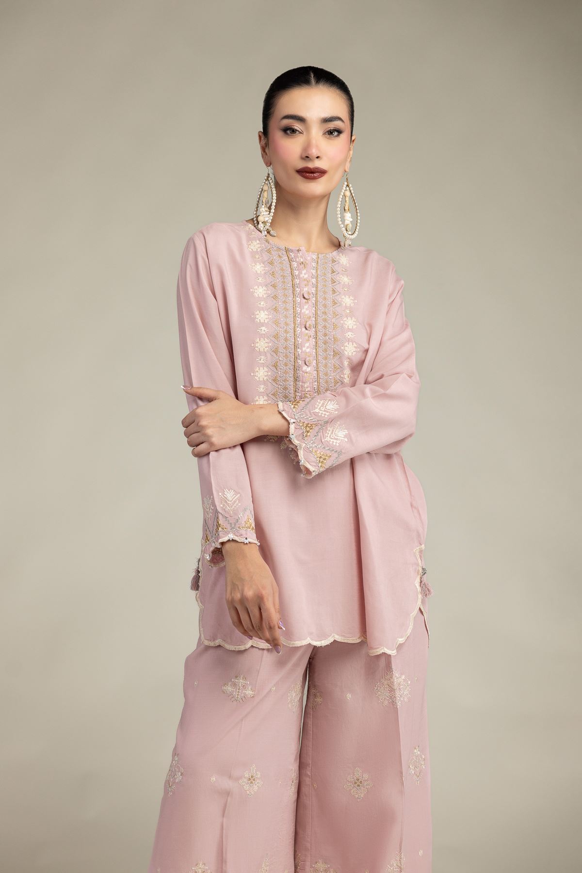 Embroidered Raw Silk Short Silk Kurta - 2-26-212-A-C1-VG