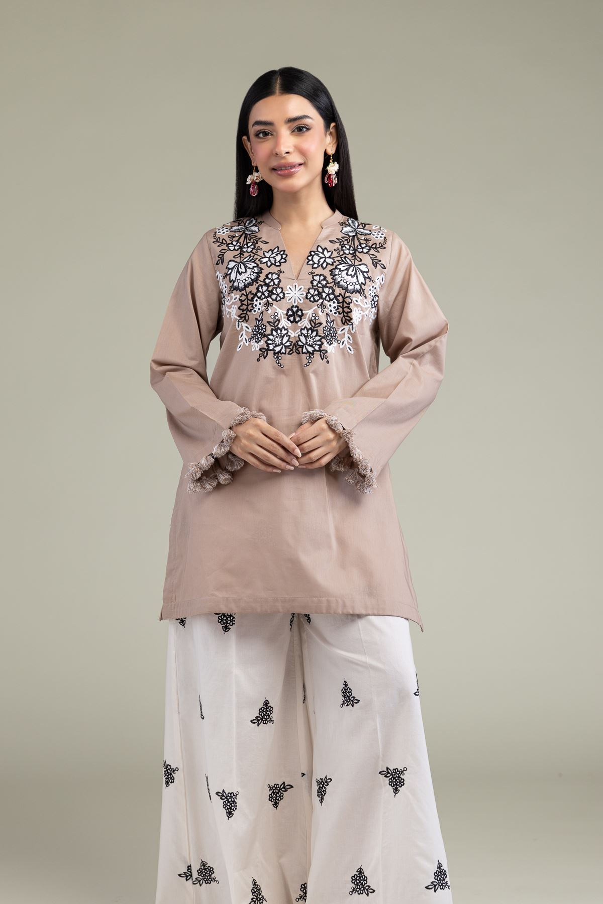 Embroidered Cambric Floral Beige Kurta - T-A11-26-107FD1-VG