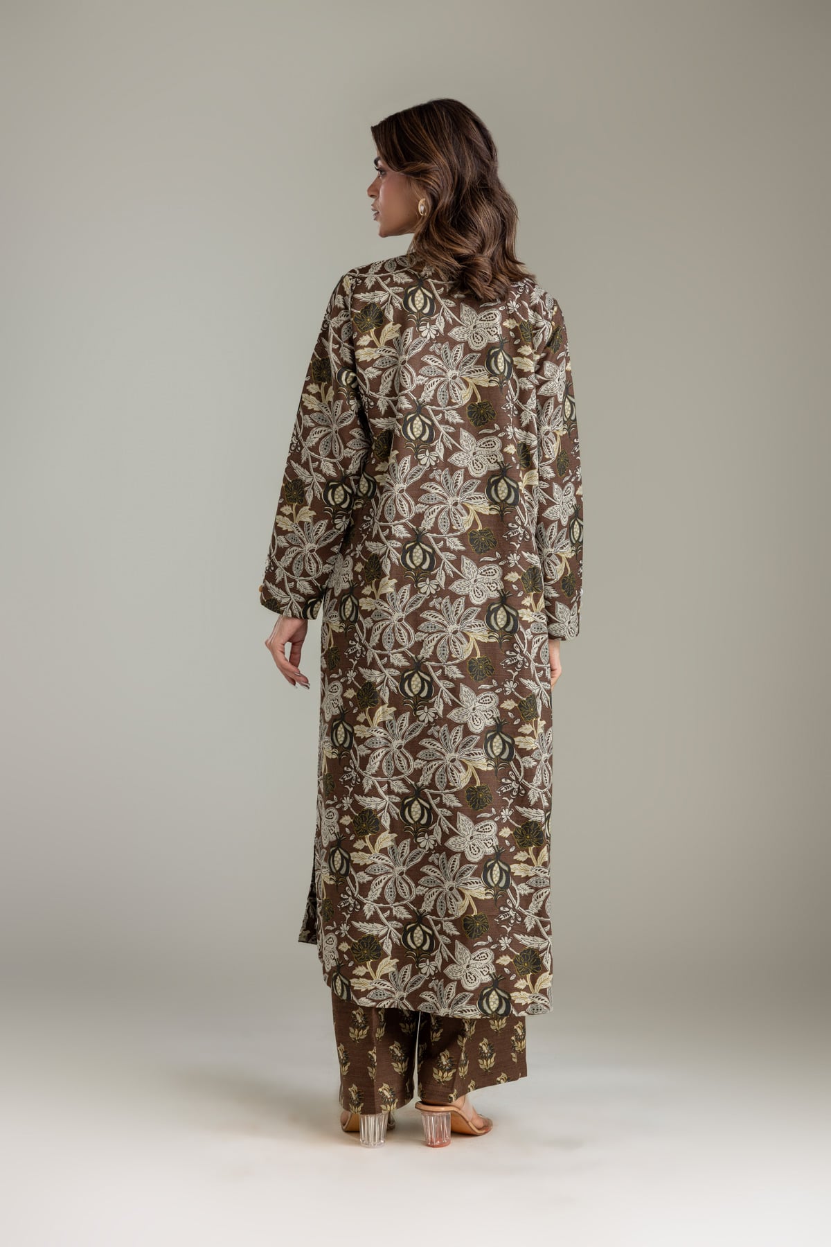 Printed Light Khaddar Longline Printed Kurta - 2-26-202-A-D-VG