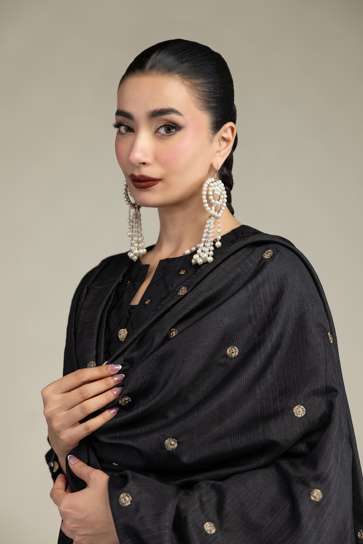 Embroidered Polyester Silk Black Silk Dupatta - 2-26-207-C-J1-VG
