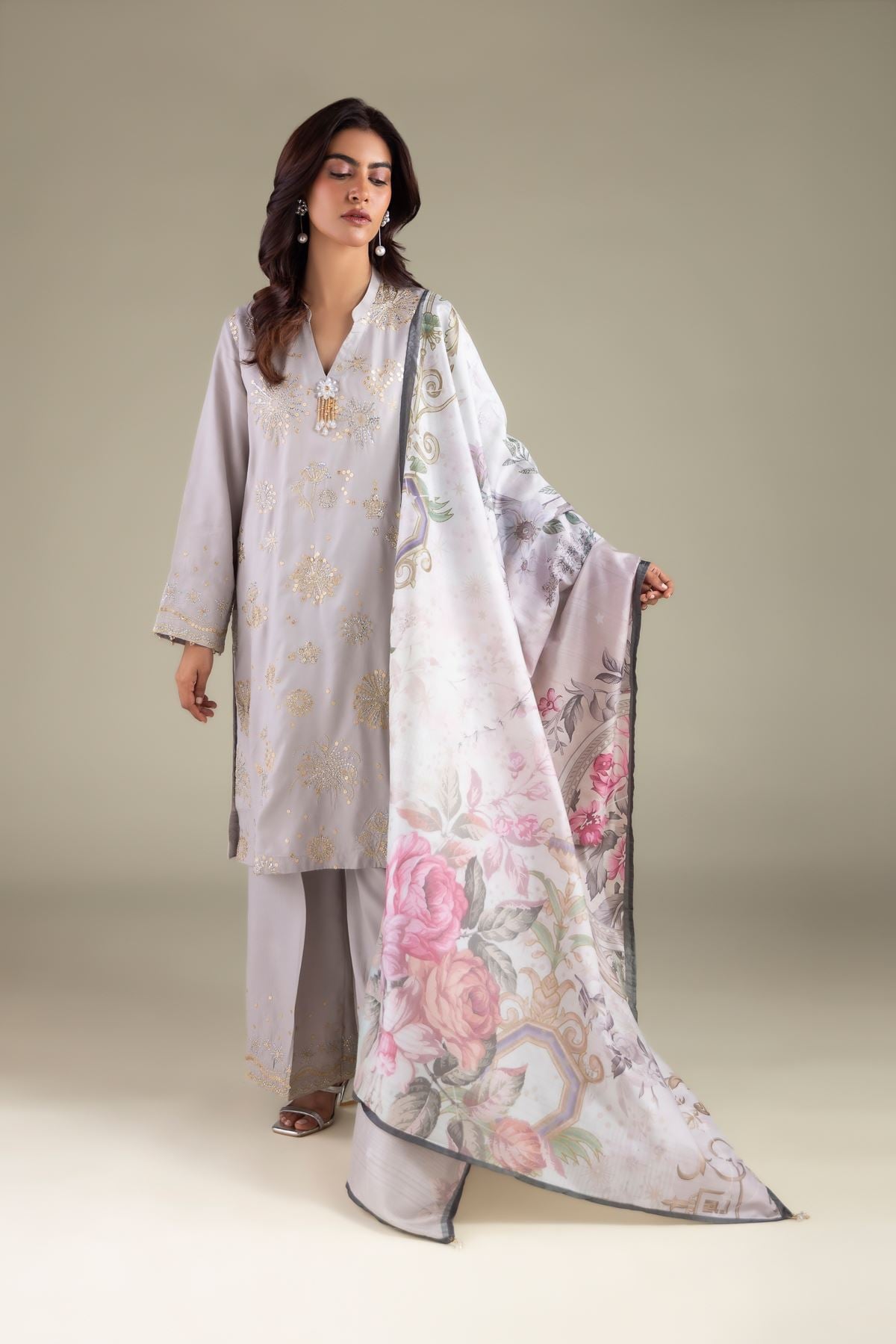 Embroidered Polyester Silk Floral Draped Dupatta - 2-26-101-A-D-VG