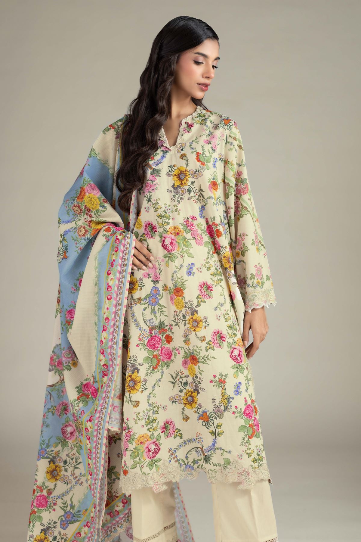 Embroidered Cambric Tailored 3 Piece - T-A33-26-104FB1-VG