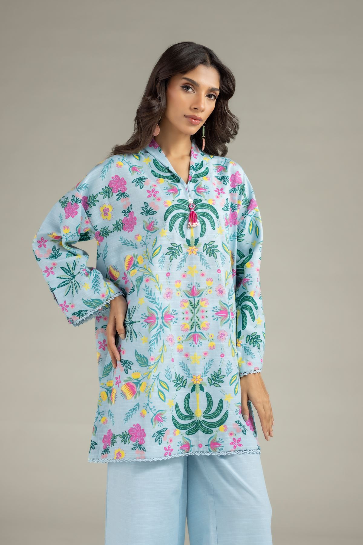 Printed Khaddar Kurta - 25-10-12E10-09TB-VG