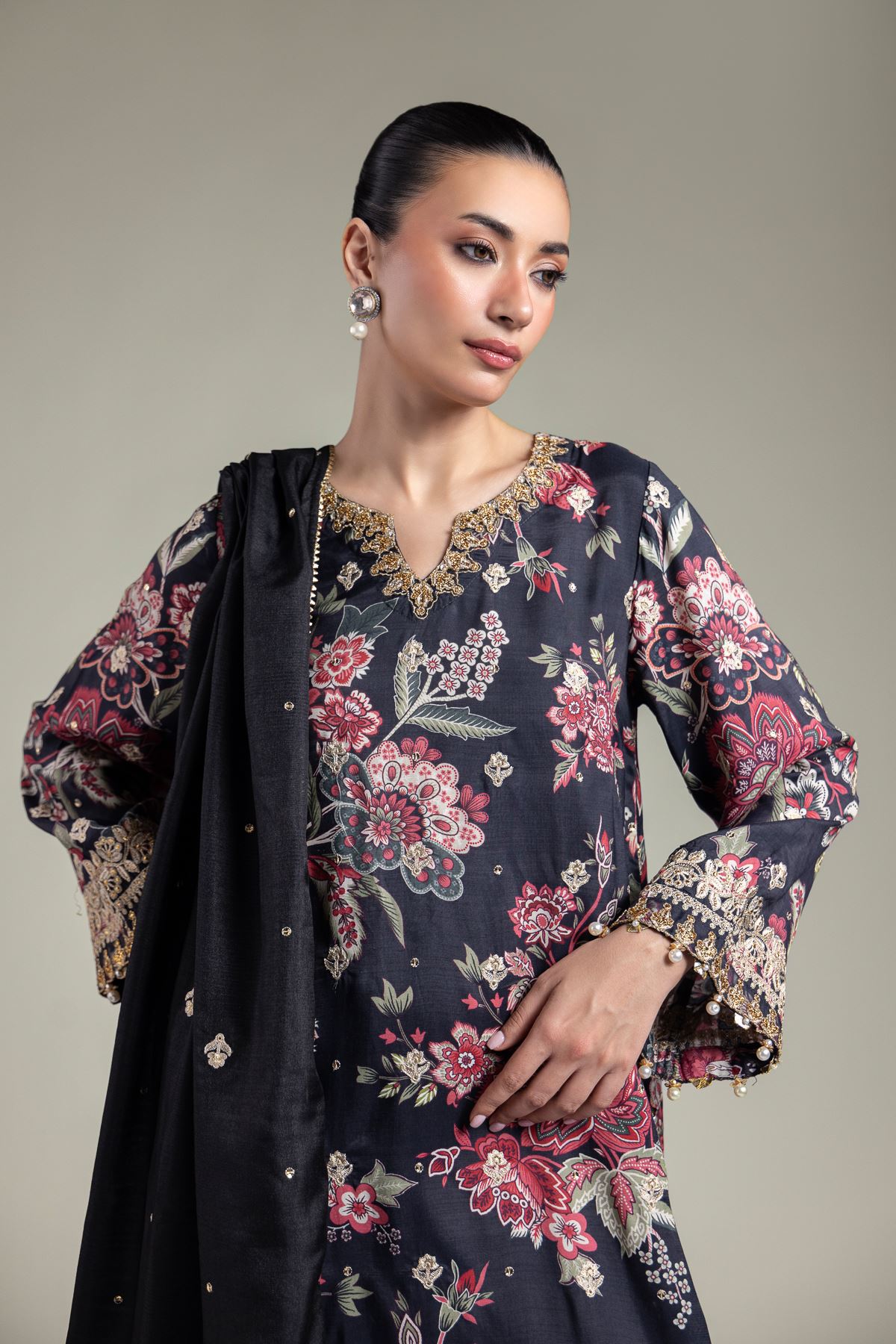 Embroidered Raw Silk 3-Piece Floral Set - T-A22-26-118FA1-VG