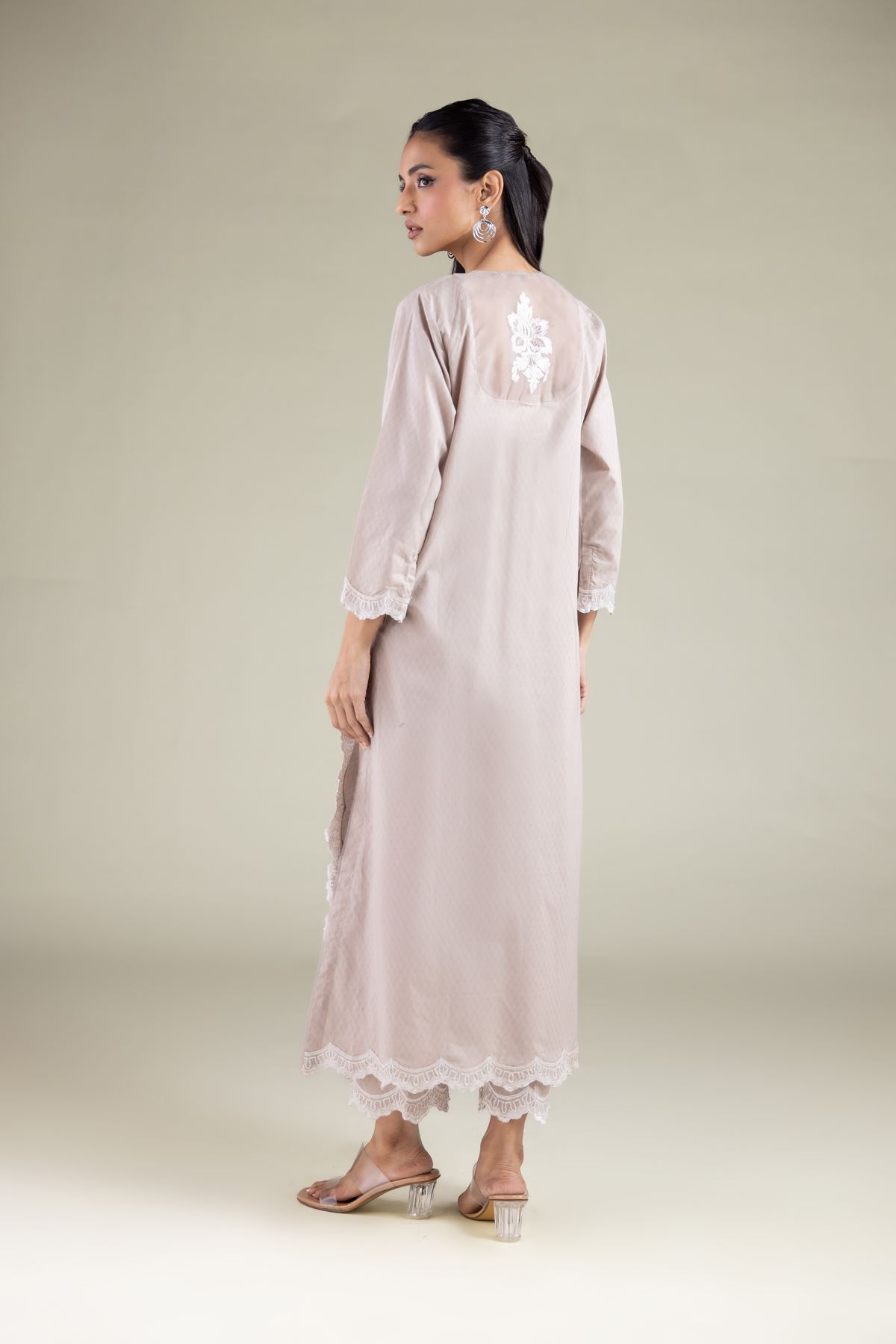 Embroidered Cotton Dobby Lace Longline Kurta - 1-26-125-A-D-VG