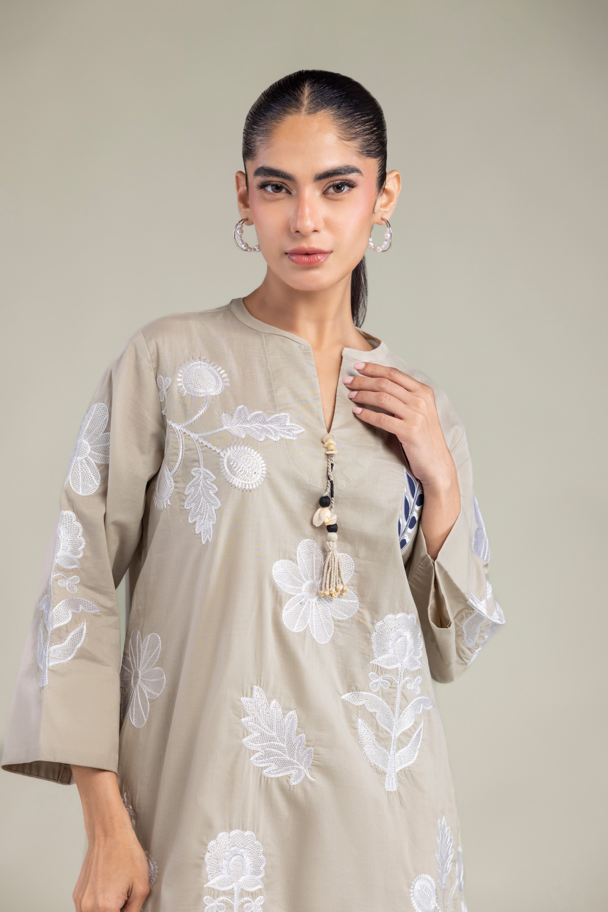 Embroidered Cambric Floral Cambric Tunic - 1-26-102-A-F-VG