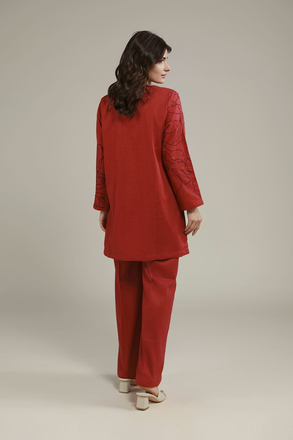 Embroidered Heavy Textured Cotton Floral Threadwork Kurta - EET24546B-VG