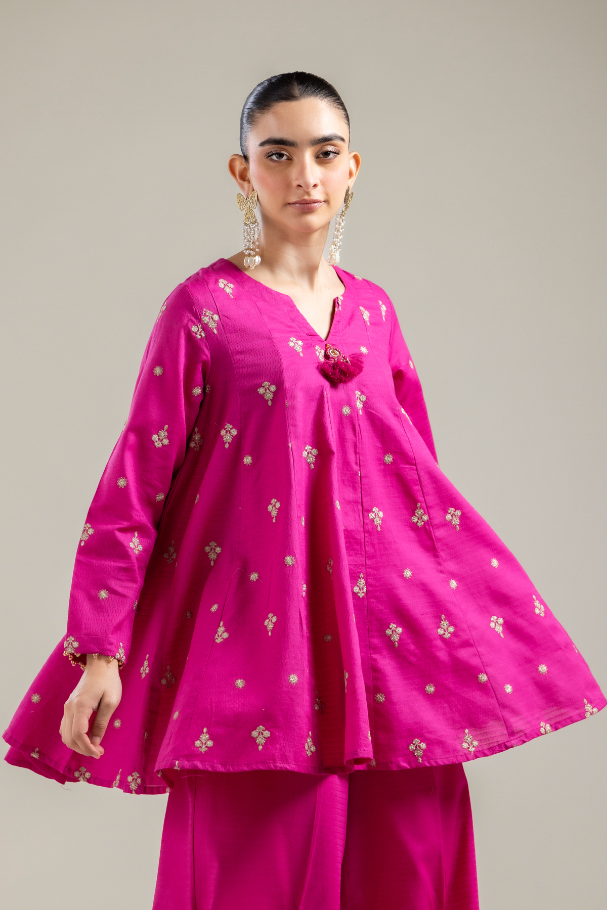 Embroidered Cotton Dobby Cotton Magenta Kurta - 26-01-2E6-03TA-VG