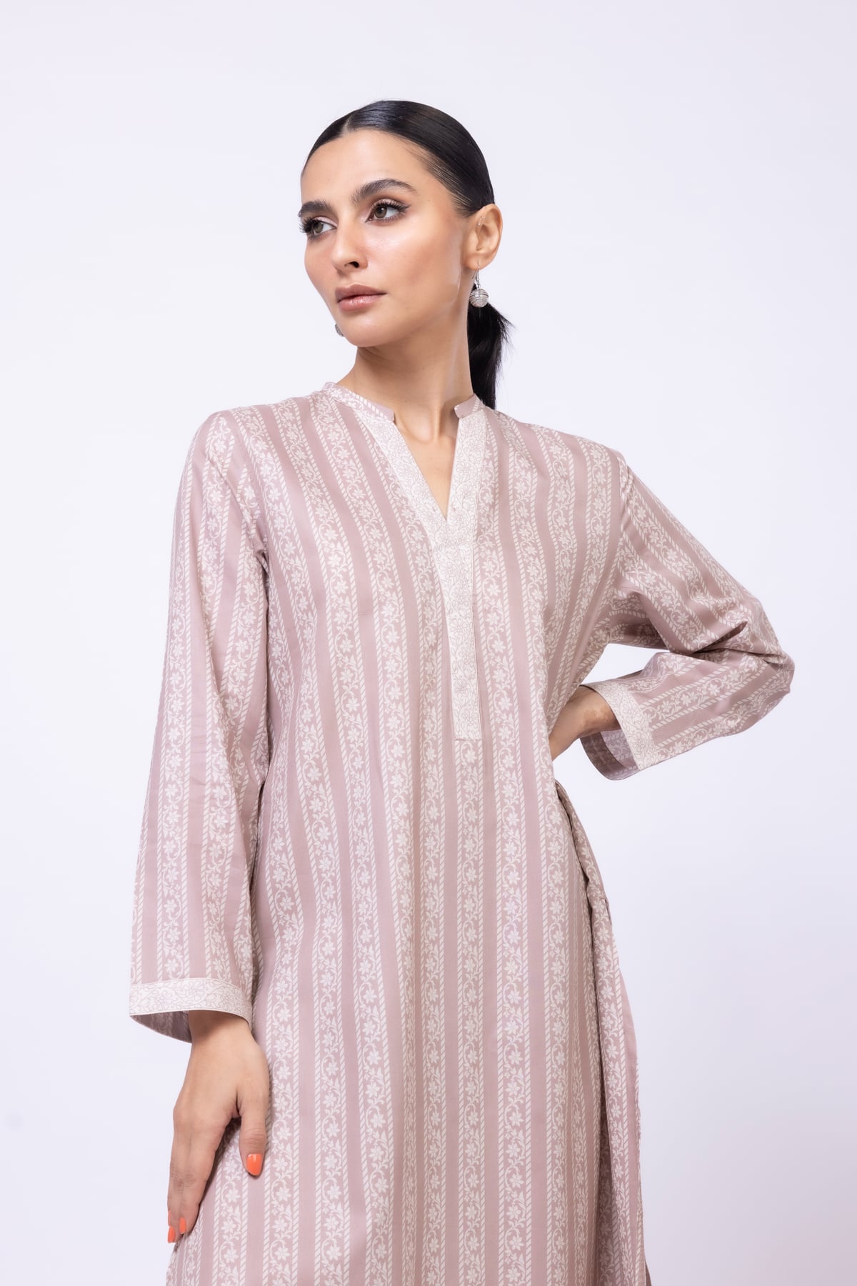 Printed Cambric Kurta - 25-04E43-04TB-VG