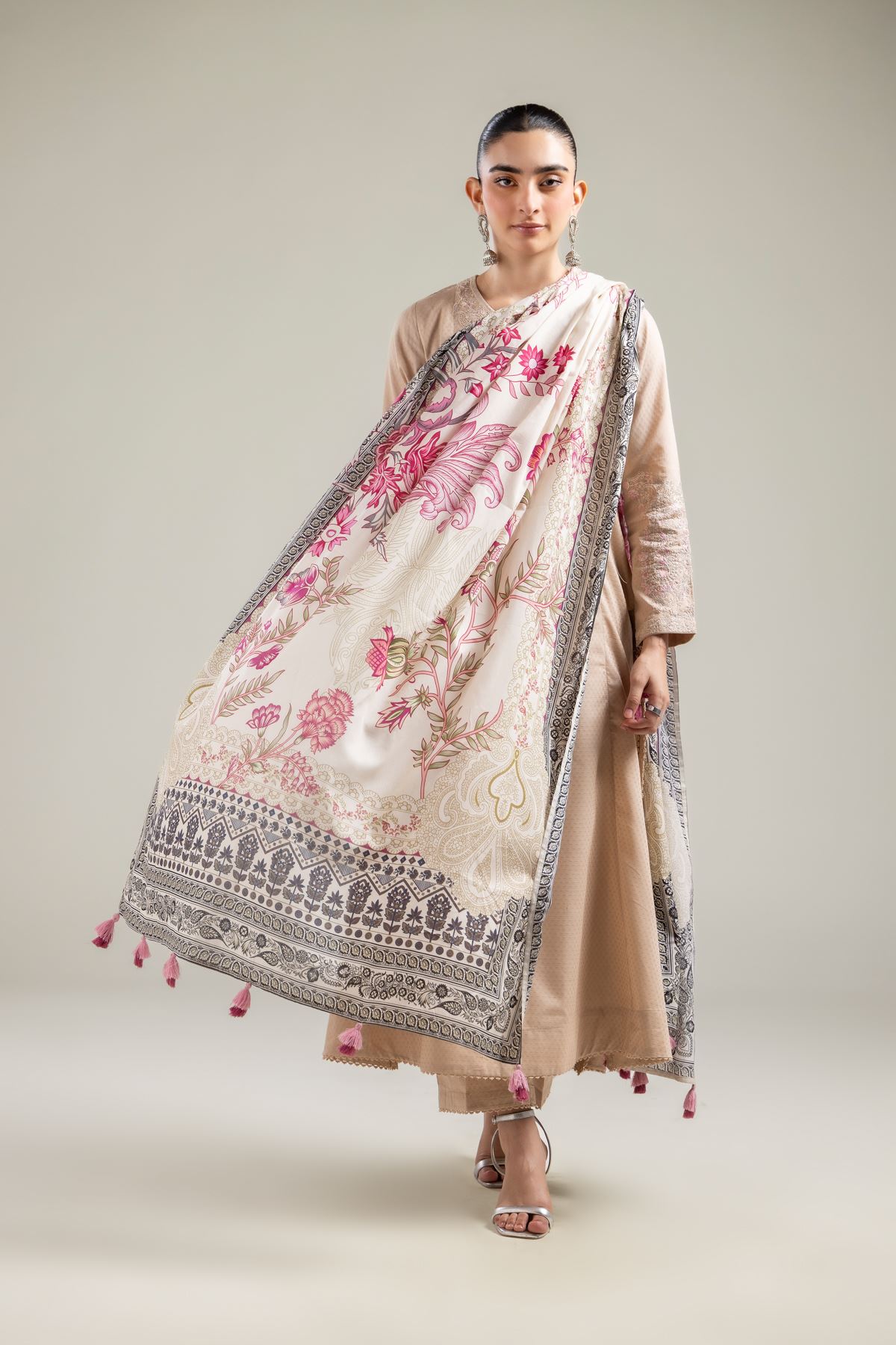 Embroidered Lawn Off-White Lawn Dupatta - 1-26-118-A-H-VG