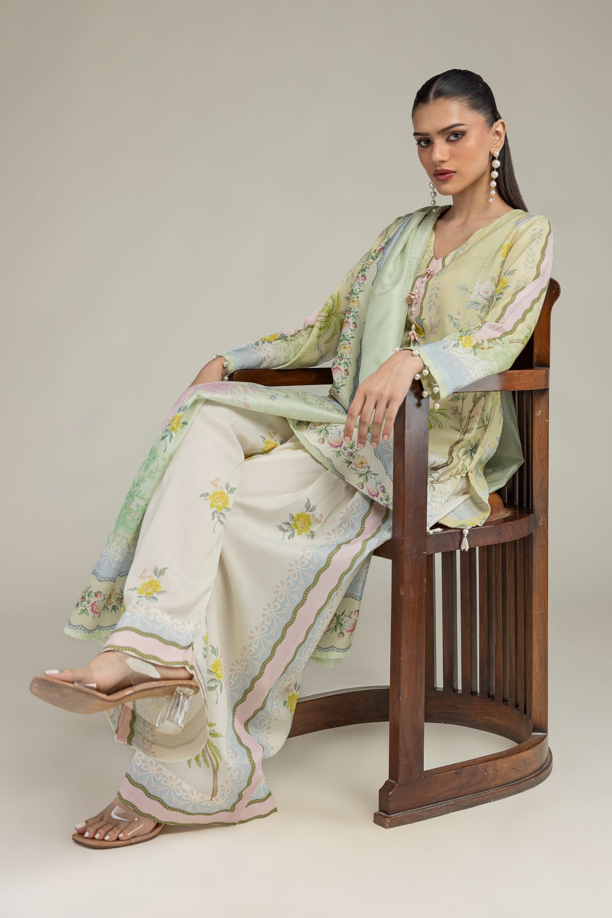 Embroidered Polyester Silk Floral Mint Dupatta - 2-26-208-C-E1-VG