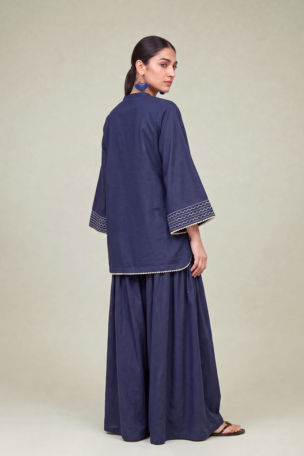 Embroidered Cambric Floral Navy Kurta - 12-26-301-A-E1-VG