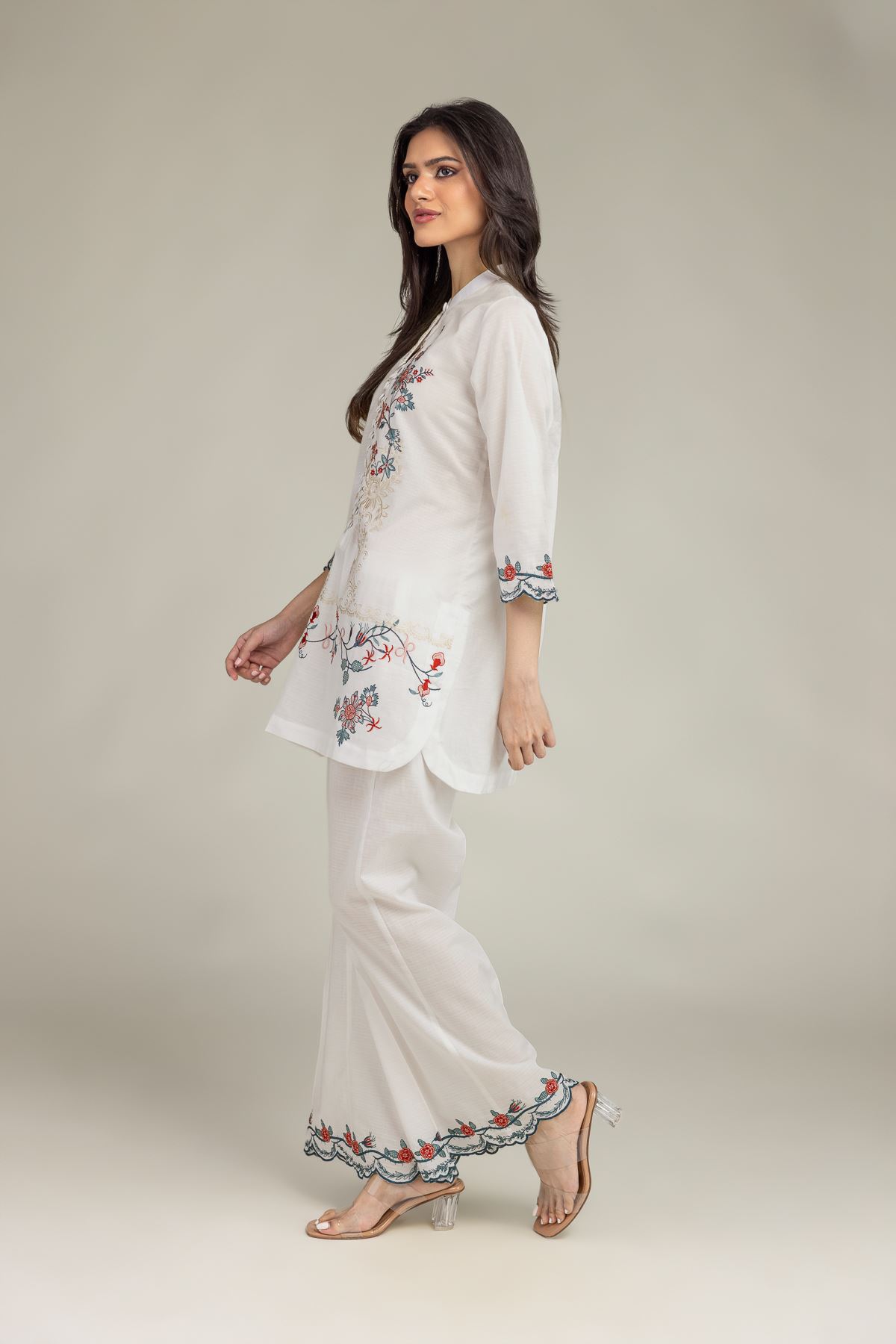 Embroidered Cotton Dobby Floral Cotton Pants - 1-26-225-A-H2-VG
