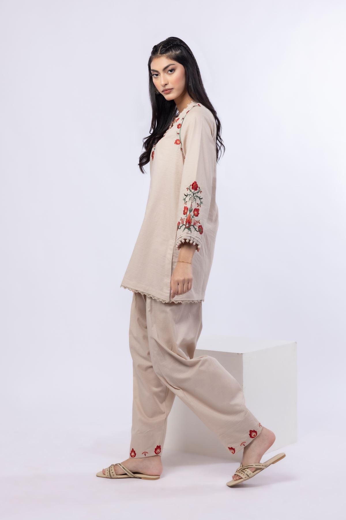 Embroidered Cotton Dobby Pants - R-EEB24715B-VG