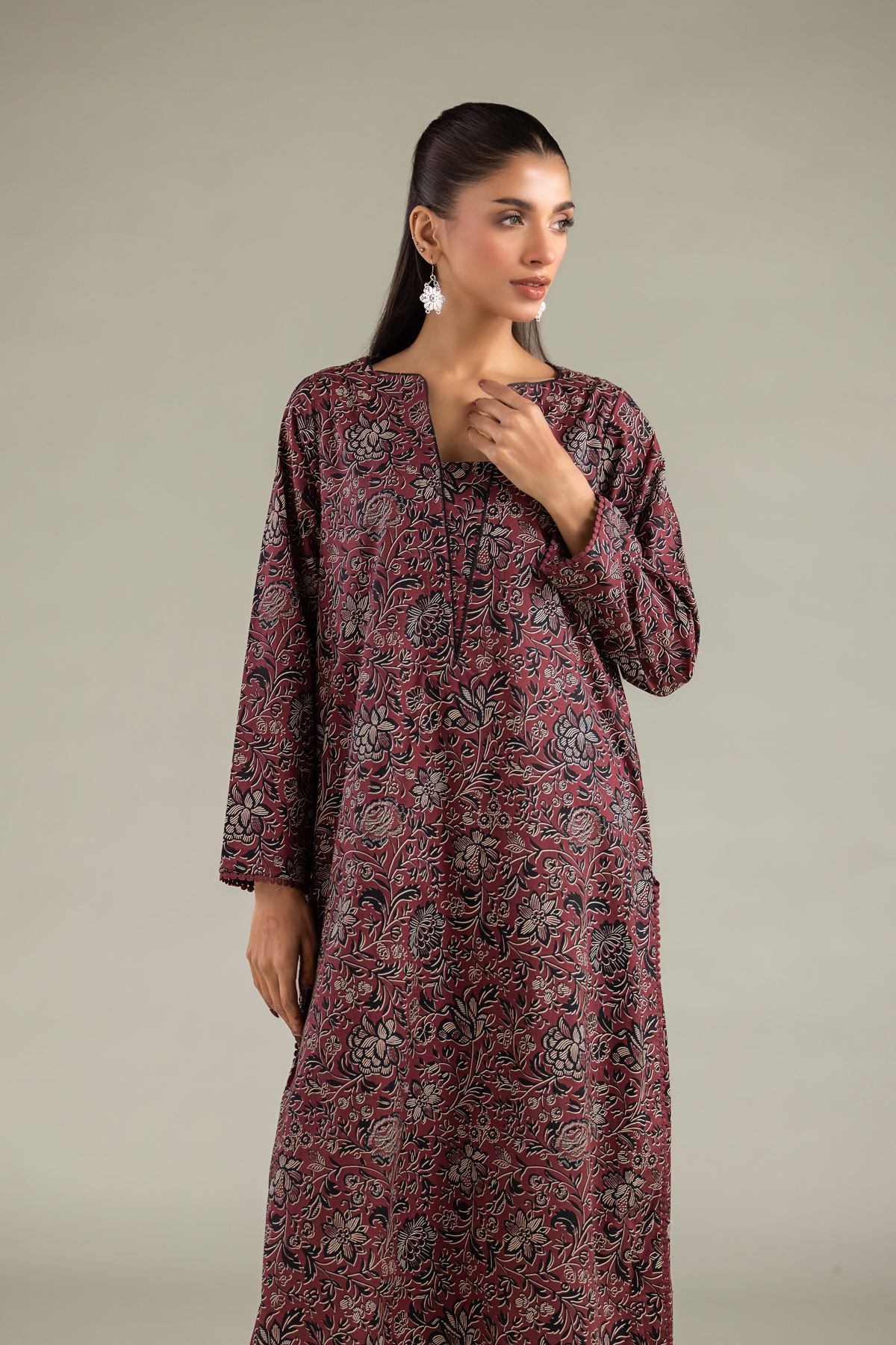 Printed Cambric Floral Longline Kurta - 2-26-103-A-C-VG