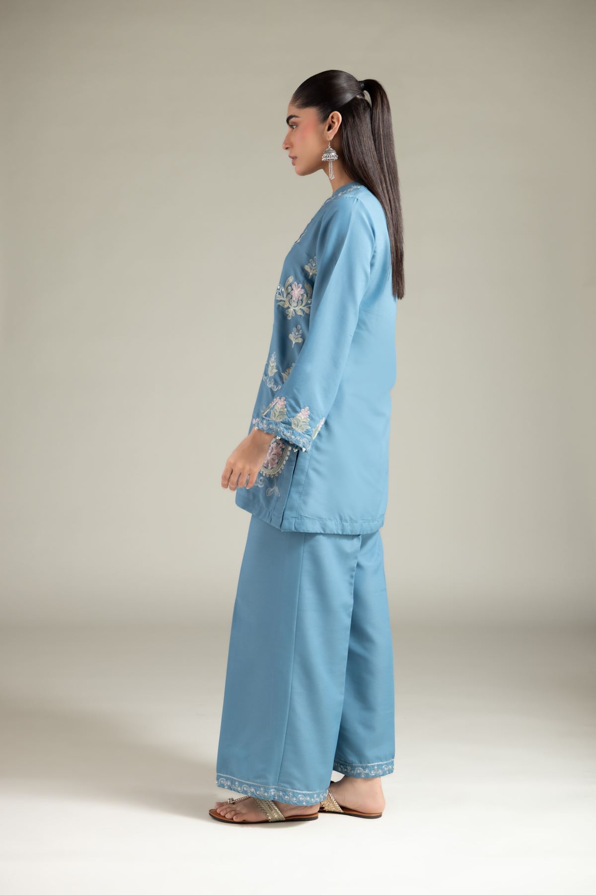 Embroidered Blended Cambric Pants - 1-26-104-A-B-VG