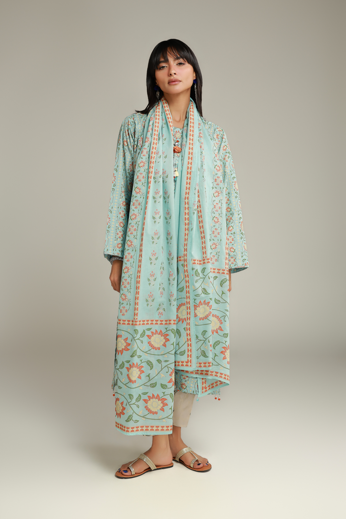 Printed Lawn Floral Pom-Pom Dupatta - 1-26-228-A-J2-VG